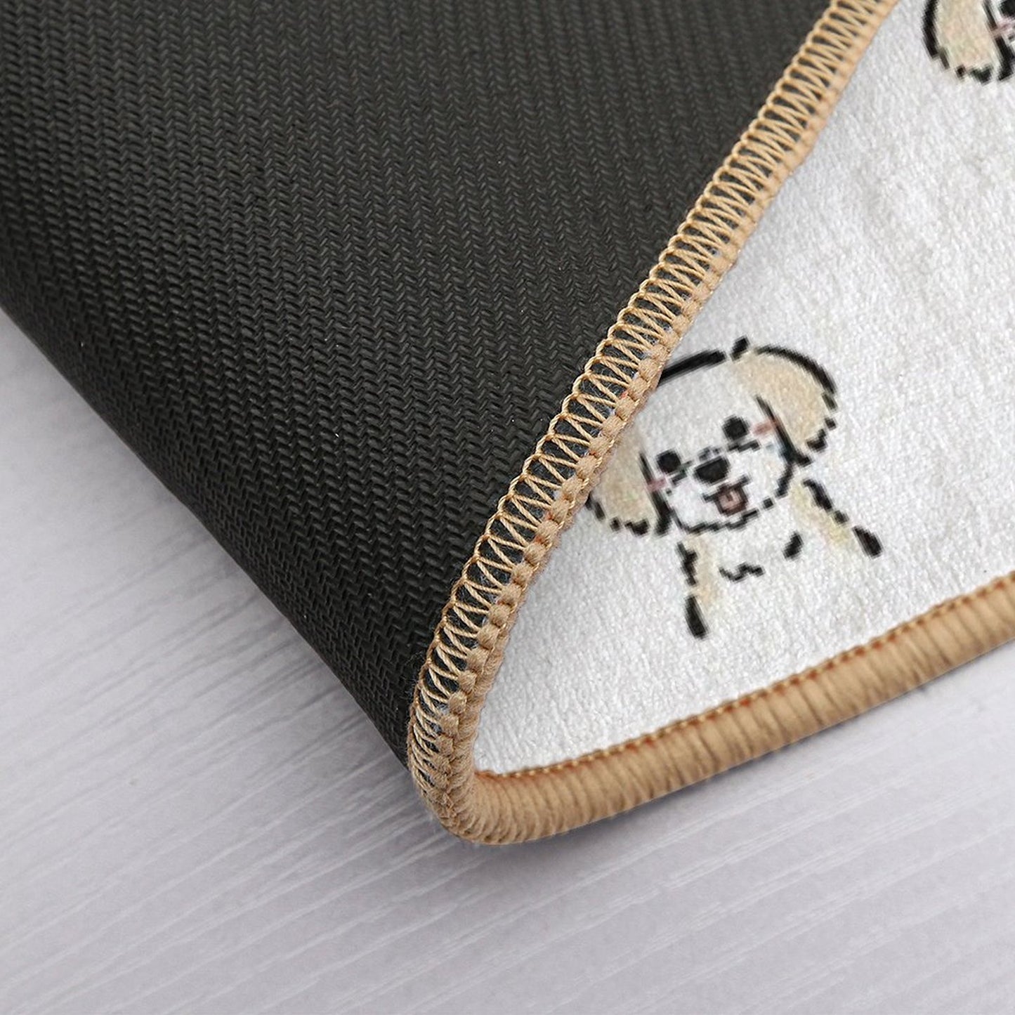 Cute Fluffy Dog Hand-Drawn Kawaii Dog Illustration in Pastel Style Dirt-Trapping Bath Mat