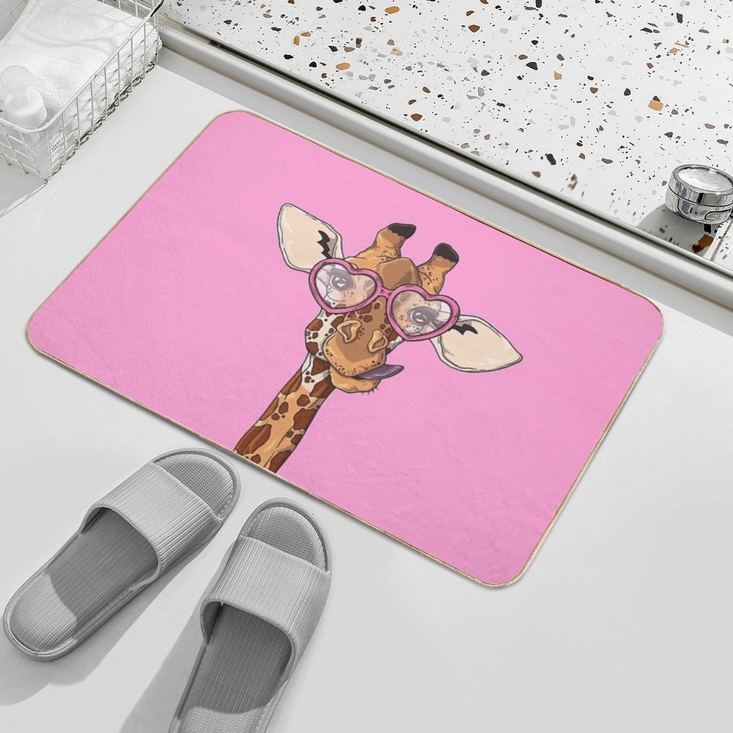 Cute Giraffe With Pink Heart Shaped Glasses Durable Bath Mat