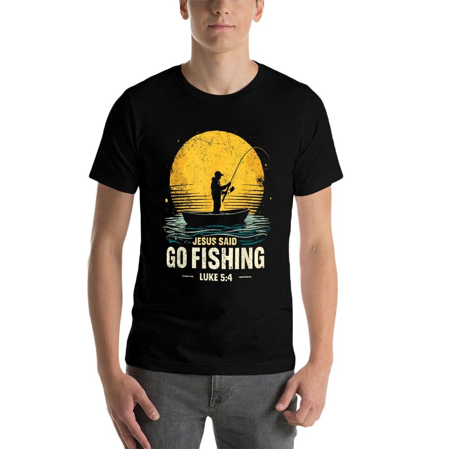 Jesus Said Go Fishing Bible Verse Fisherman Christian Soft T-Shirt