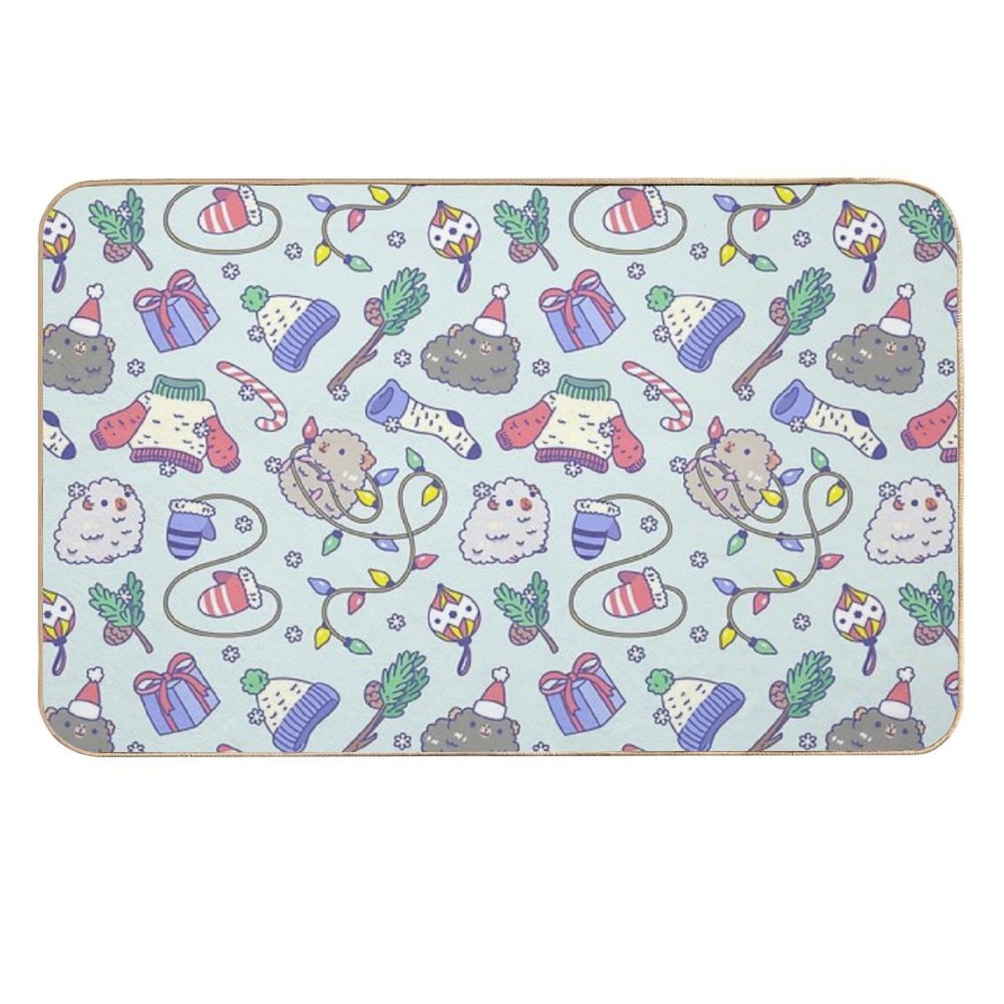 Teddy Guinea Pigs Christmas Patten in Mint Green Background Absorbent Bath Mat
