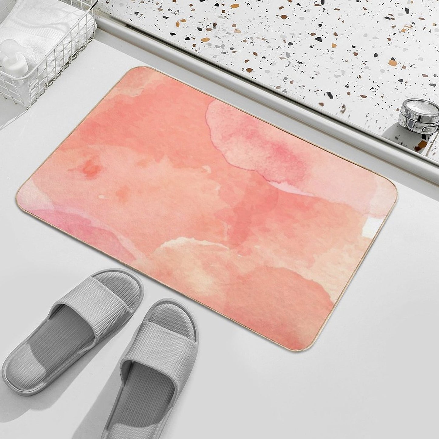 Peach Watercolor Painted Clouds Anti-Trip Bath Mat