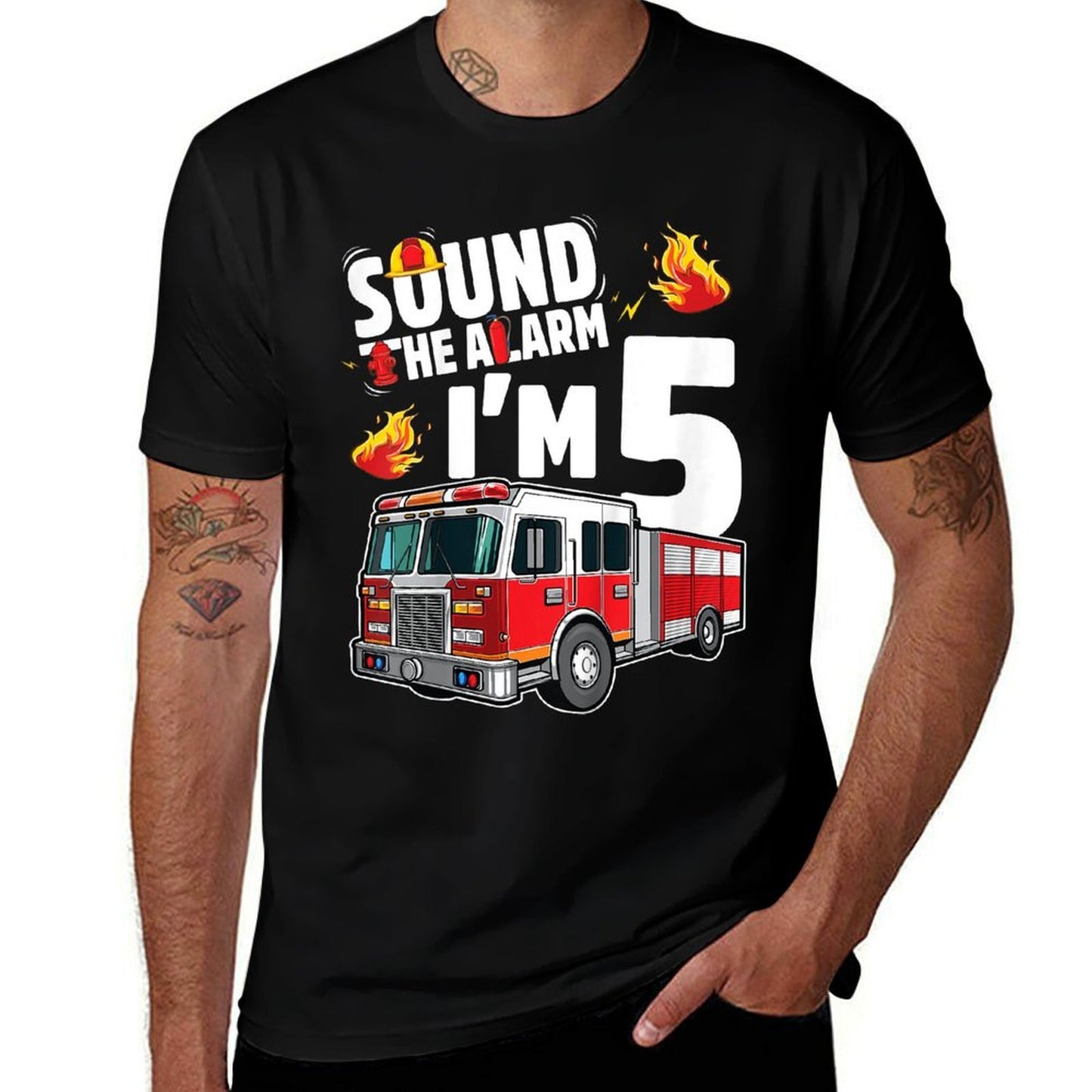Fire Truck 5th Birthday Boy Firefighter 5 Year Old Trendy Pattern T-Shirt