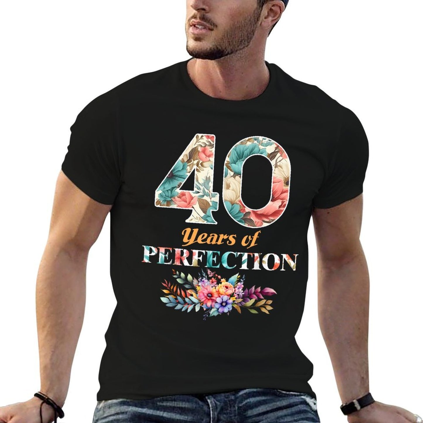 40 Years of Perfection 40th Birthday for Women Ribbed Collar T-Shirt