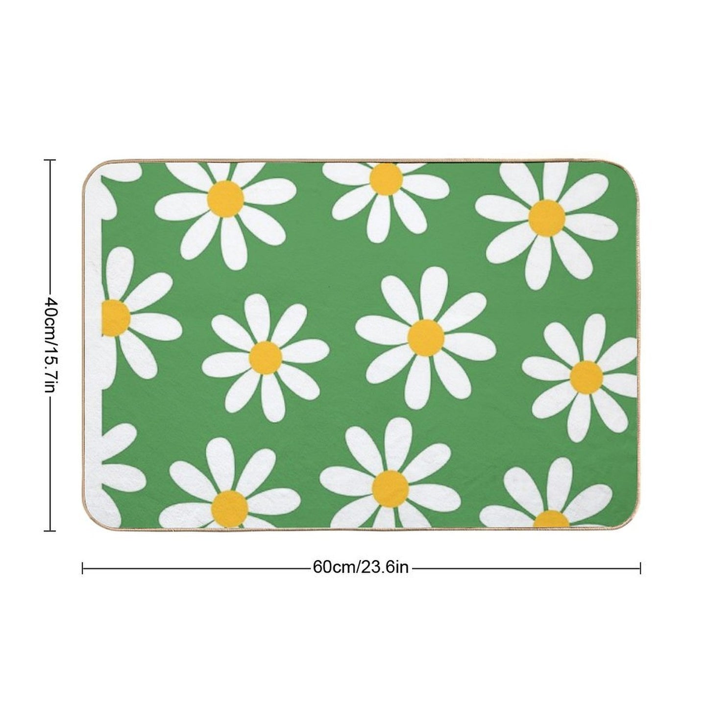 White Daisies on Vintage Green Seamless Pattern Print Pet-Safe Bath Mat