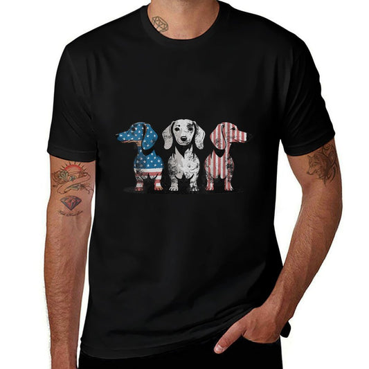 Womens Patriotic Dachshund Dog USA Sunglasses 4th of July  Relaxed-fit T-Shirt