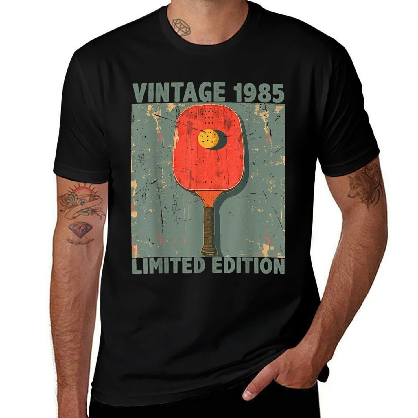 40 Years Old Gift Vintage 1985 Pickleball 41st Birthday Ribbed Collar T-Shirt