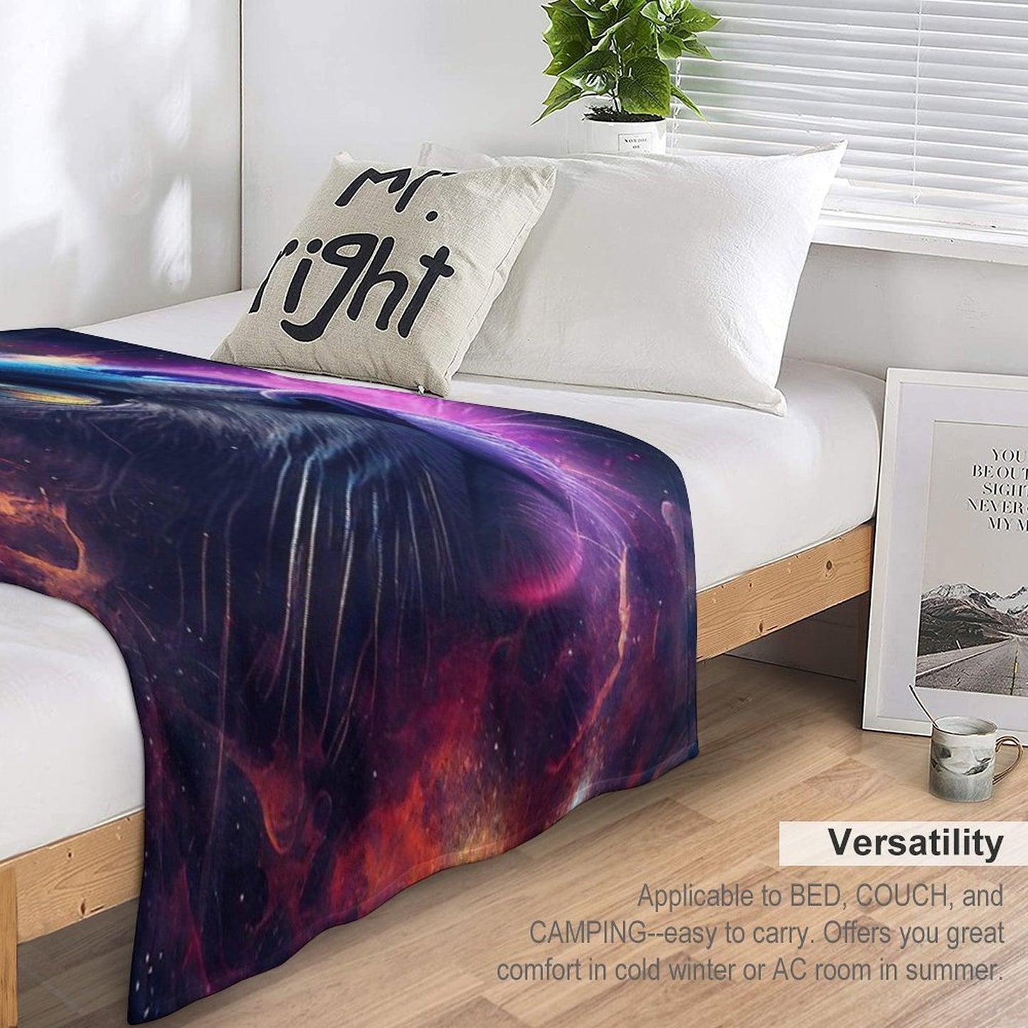 Colorful Galaxy Cat Easy Care Throw Blanket