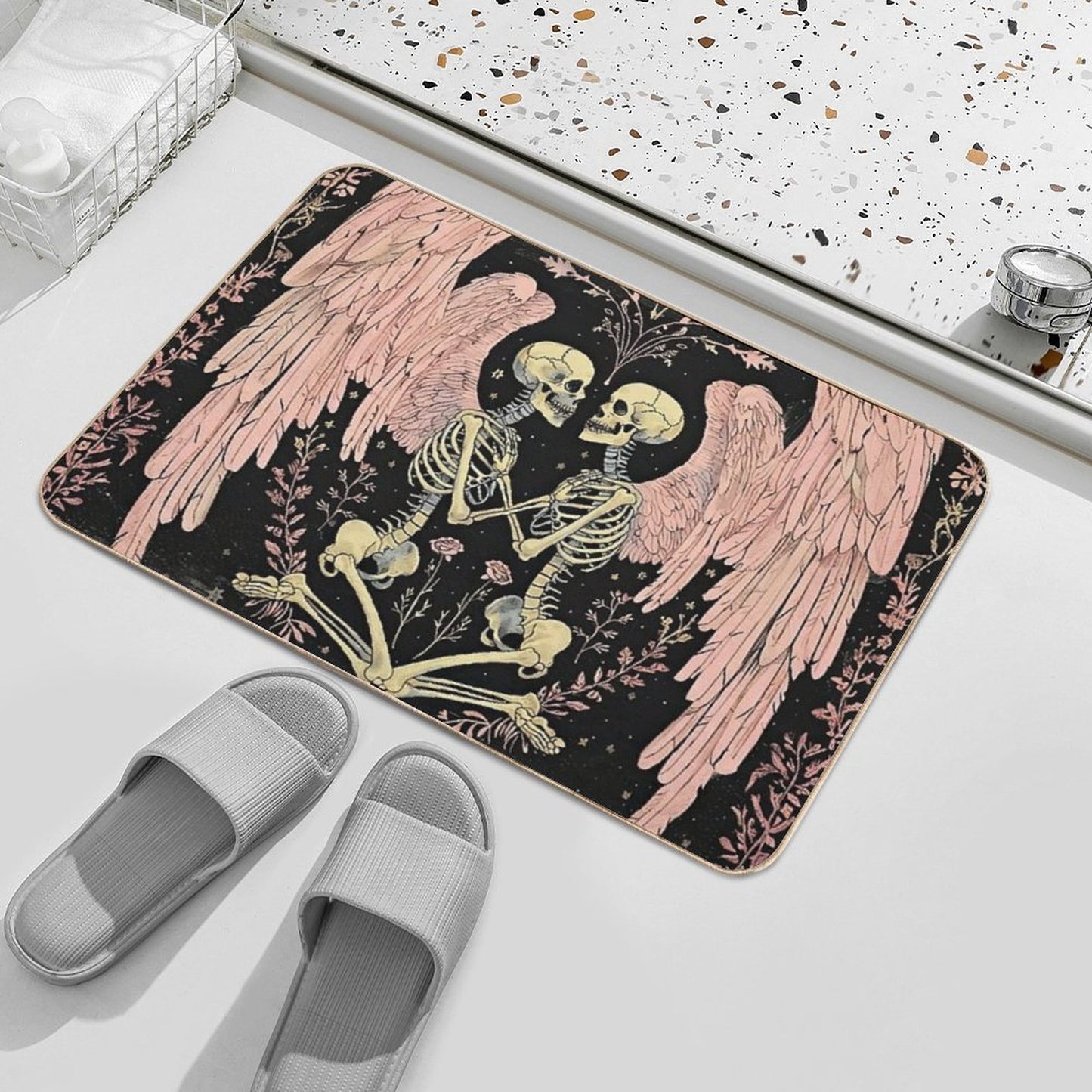 Pink Skeleton Angels And Roses Durable Bath Mat