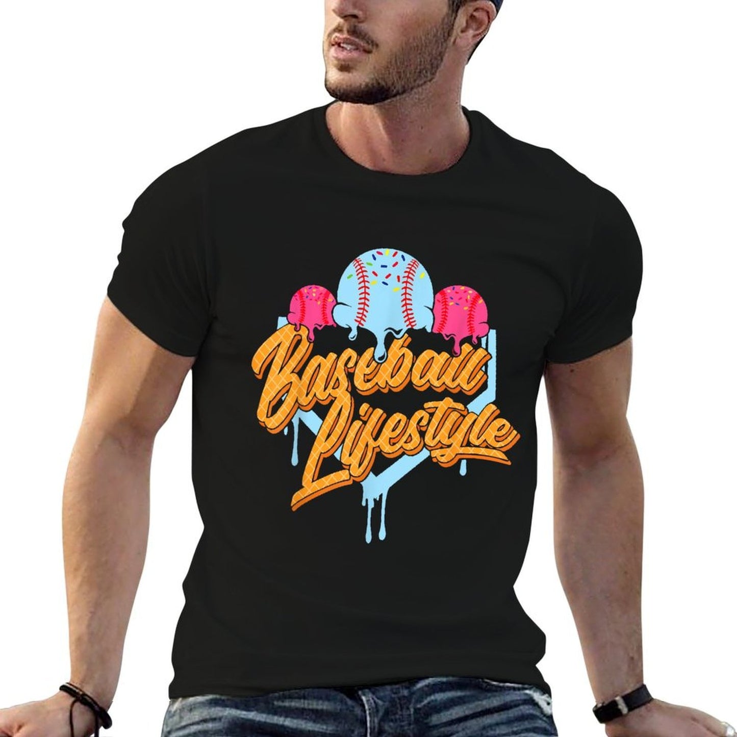 Baseball Lifestyle Home Plate Ice Cream Drip Men Boys Kids Relaxed-fit T-Shirt