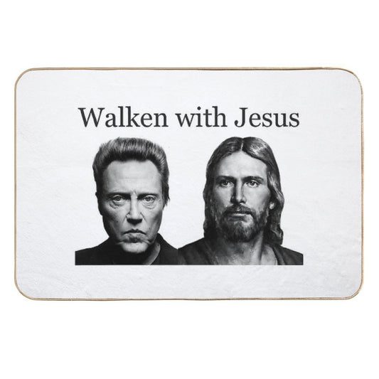 Walken with Jesus - Funny Walking with Jesus with Christopher Gag Gifts  Easy To Clean Bath Mat