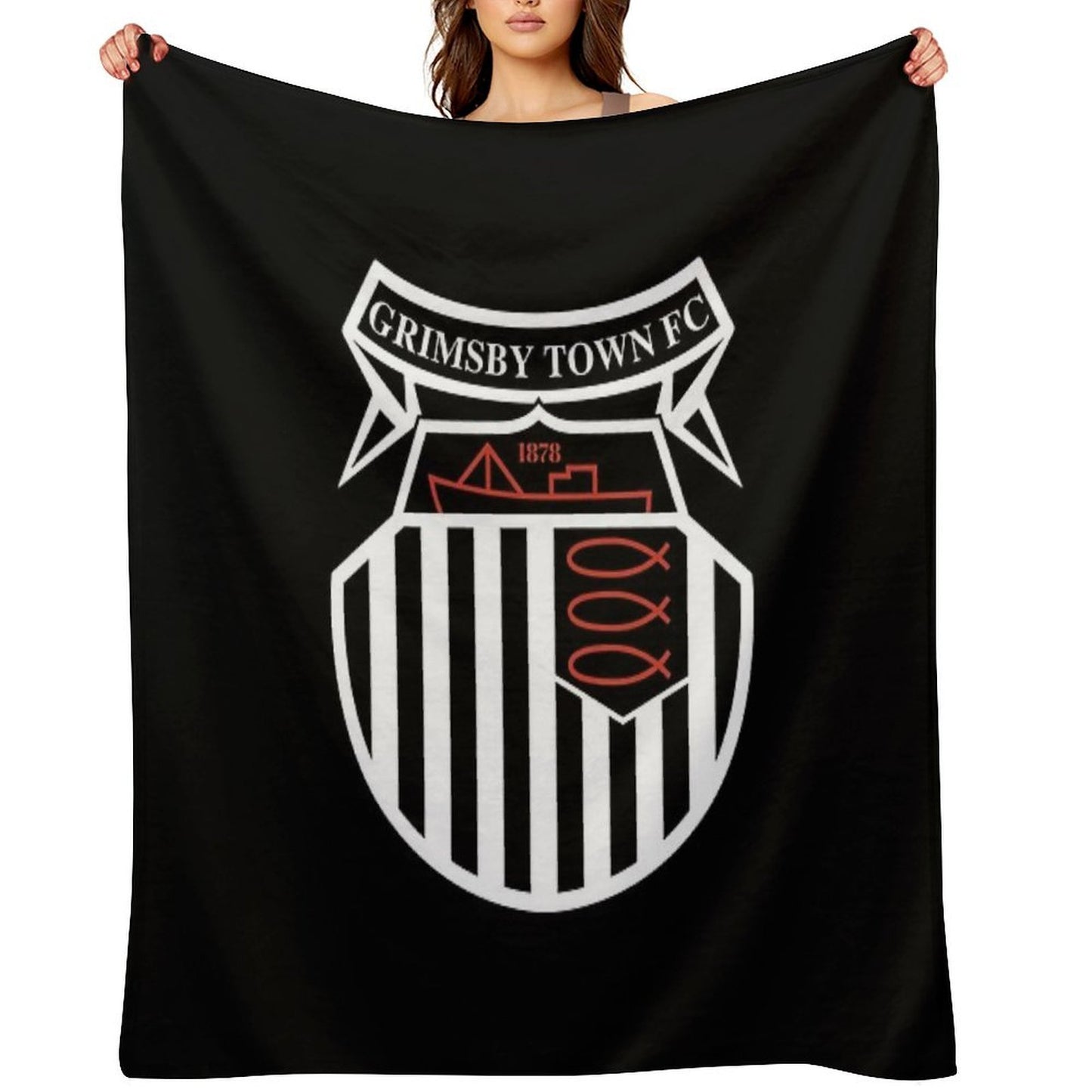 GTFC Est 1878, Premier, Black And White, Basic Logo, Grimsby Town Shrink-resistant Throw Blanket