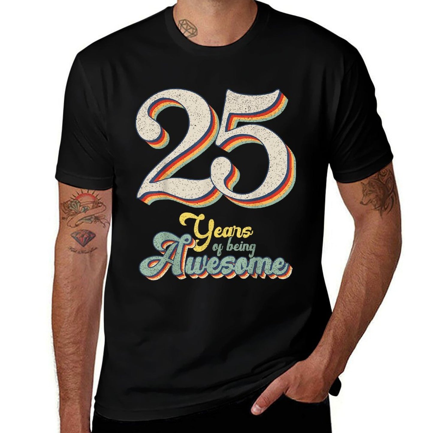 25 Years Of Being Awesome Retro Vintage 25th Birthday Ribbed Collar T-Shirt