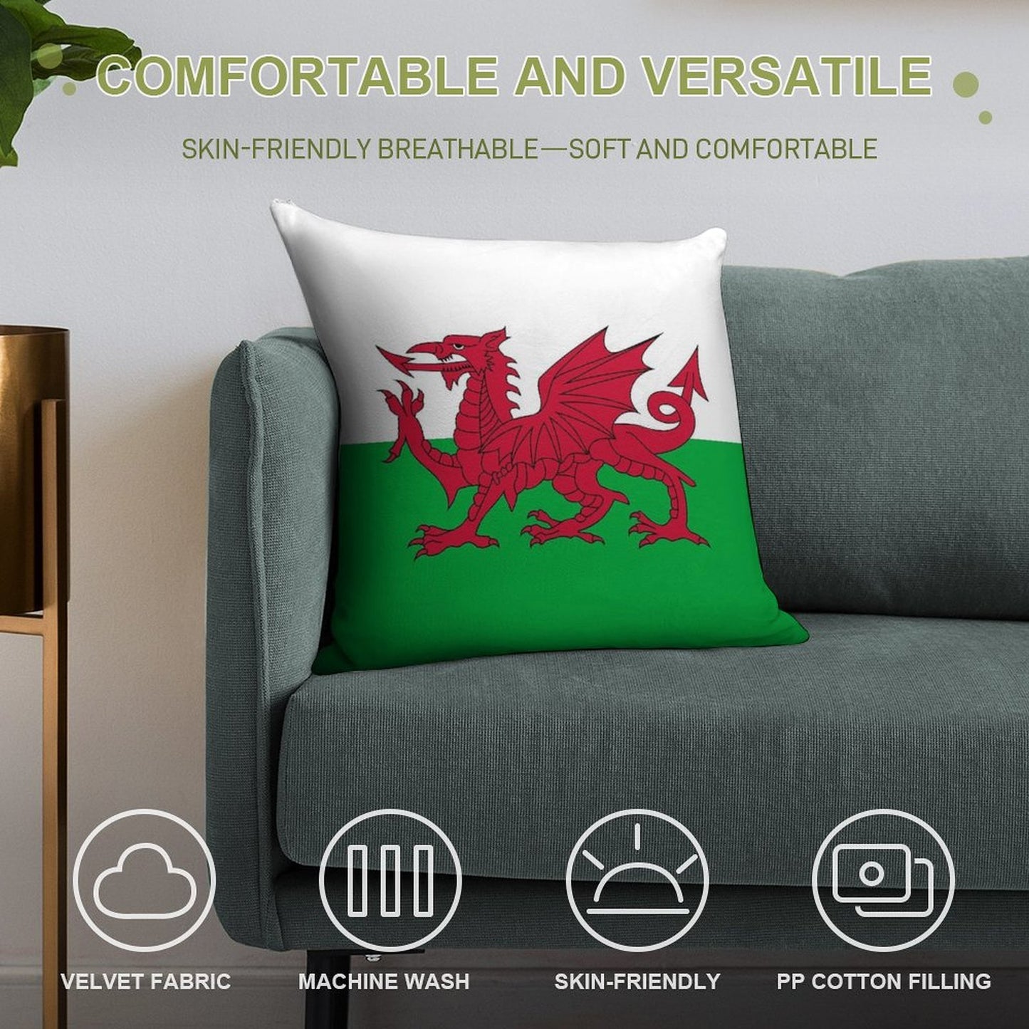 Flag of Wales - Welsh Flag Soft High-Density Material Throw Pillow