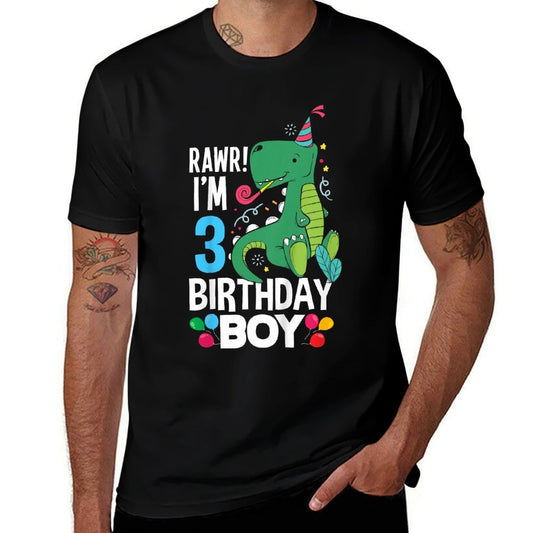 Kids 3rd Birthday Boys 3 Year Old Birthday Boy T Rex Dinosaur  Wrinkle-resistant T-Shirt