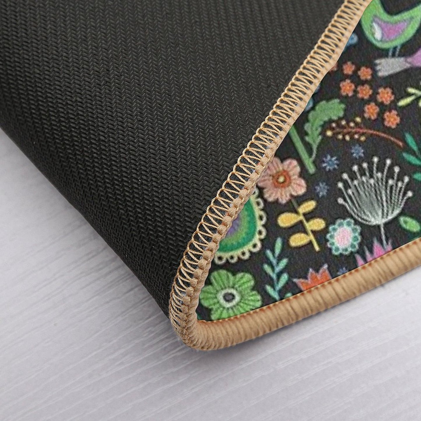 Birds And Blooms - Pastels on Black - Pretty Floral Bird Pattern by Cecca Designs Slip-Resistant Bath Mat