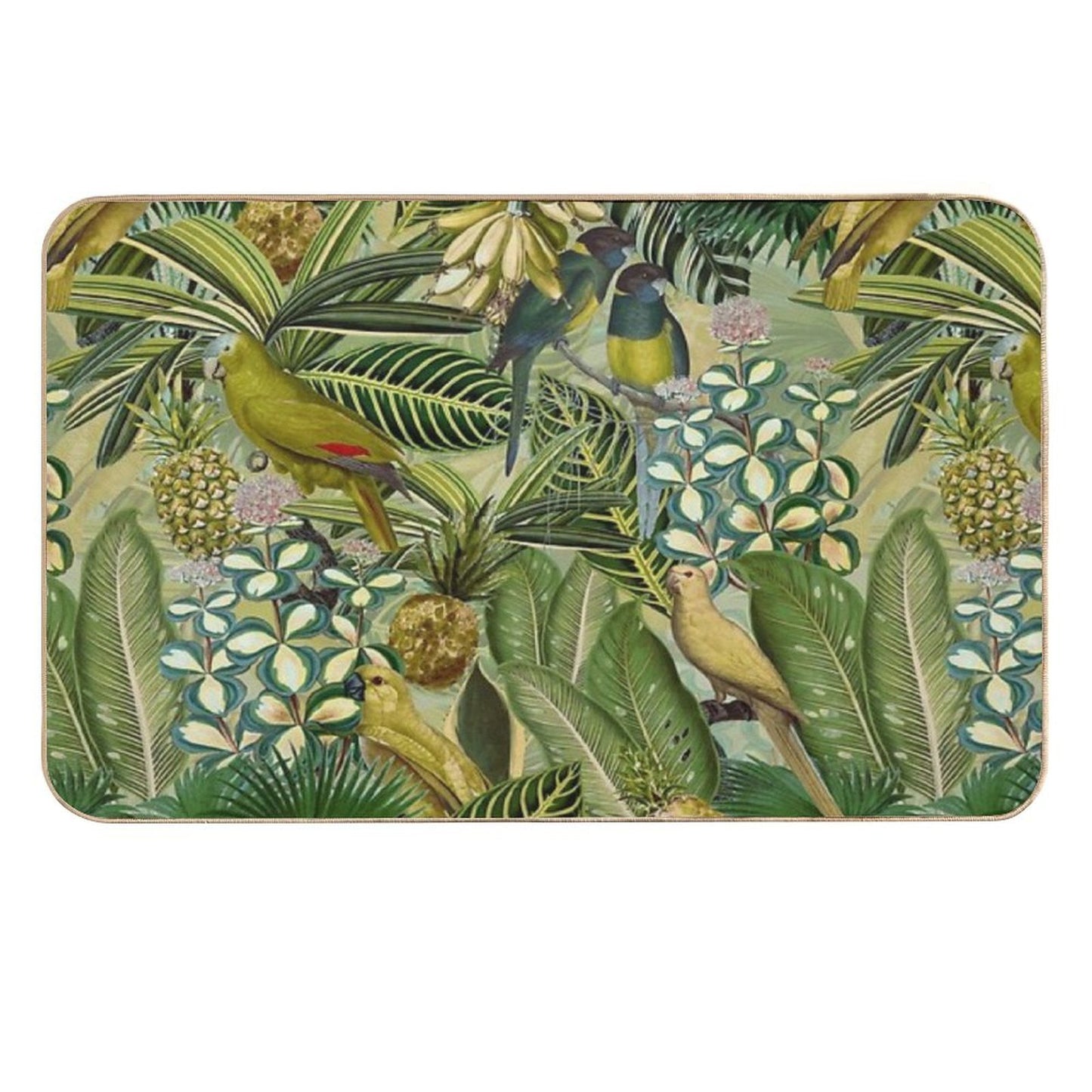 Vintage Green Tropical Bird Jungle Botanical Night Garden Nightgarden Eco-Friendly Bath Mat