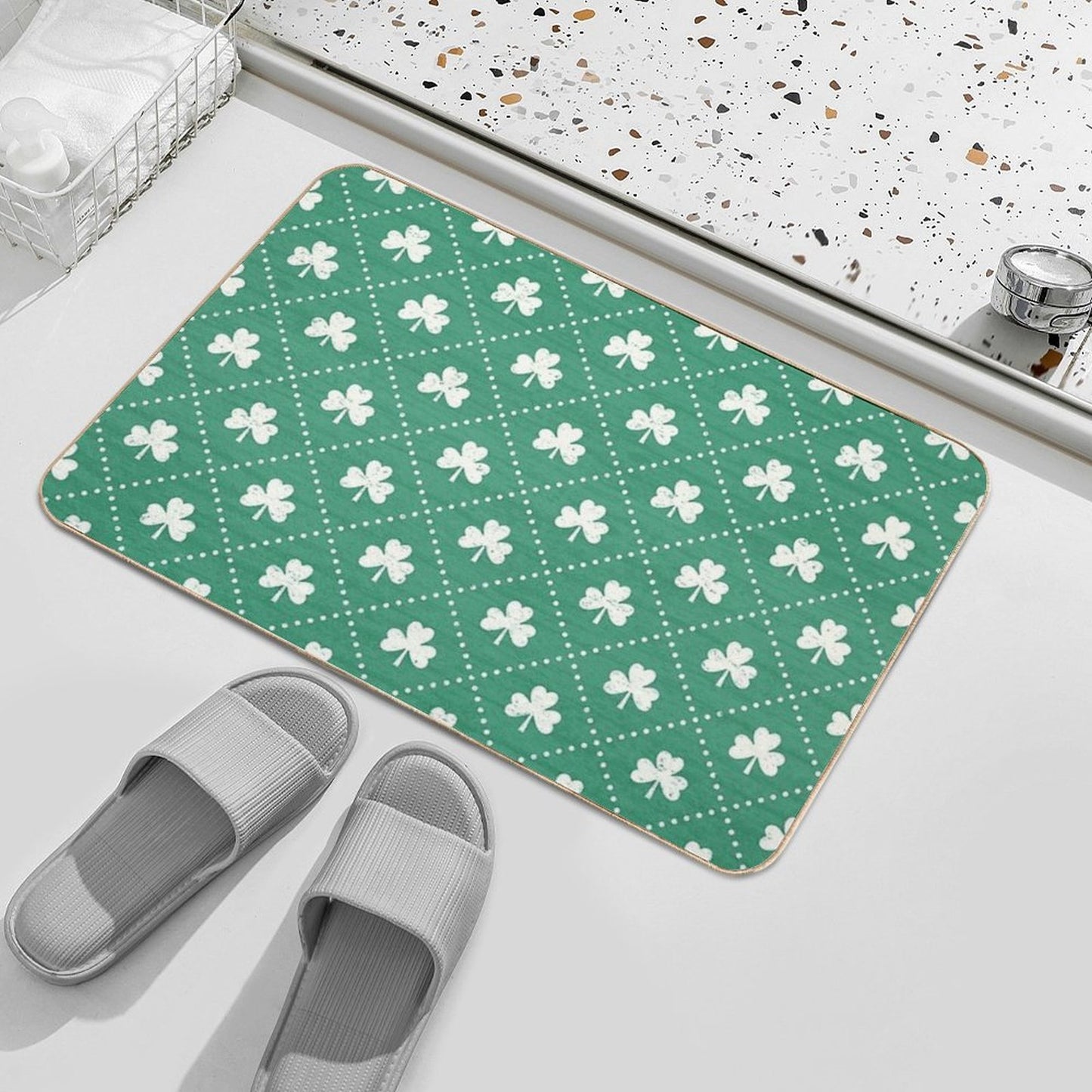 Shamrock On! - Emerald Green Background Repositionable Bath Mat