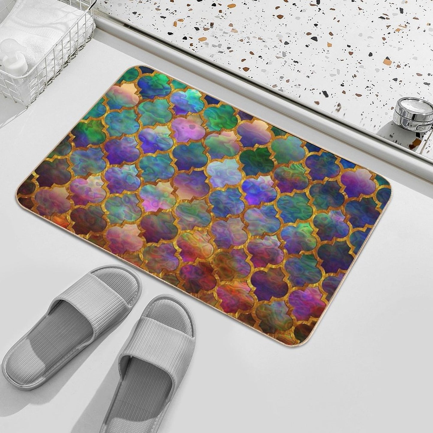 Arabic Moroccan Mosaic Pattern Absorbent Bath Mat