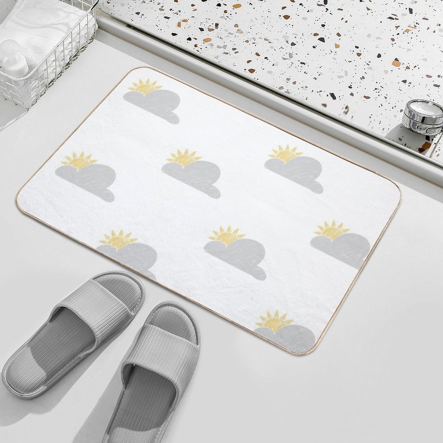 Sunny Grey Skies Sketch Pattern Absorbent Bath Mat