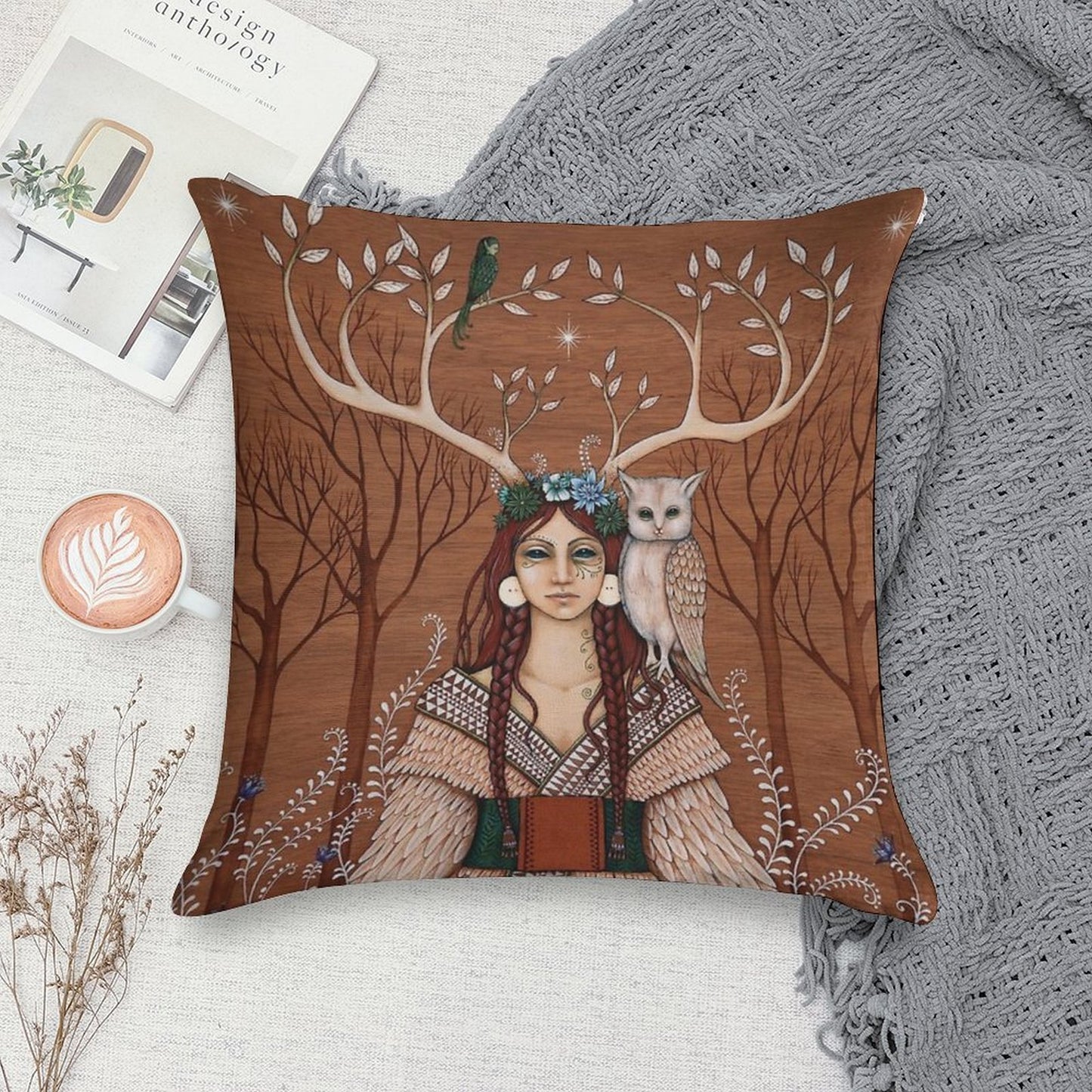 Wood Witch Soft Hidden Zipper Throw Pillow