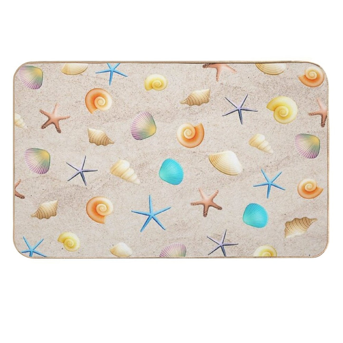 Collection of Shells on Sand And Starfish Stain-Proof Bath Mat