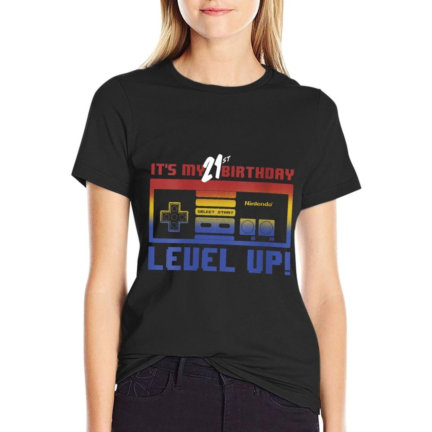 Nintendo It's My 21st Birthday Level Up! SNES Controller Moisture-wicking T-Shirt
