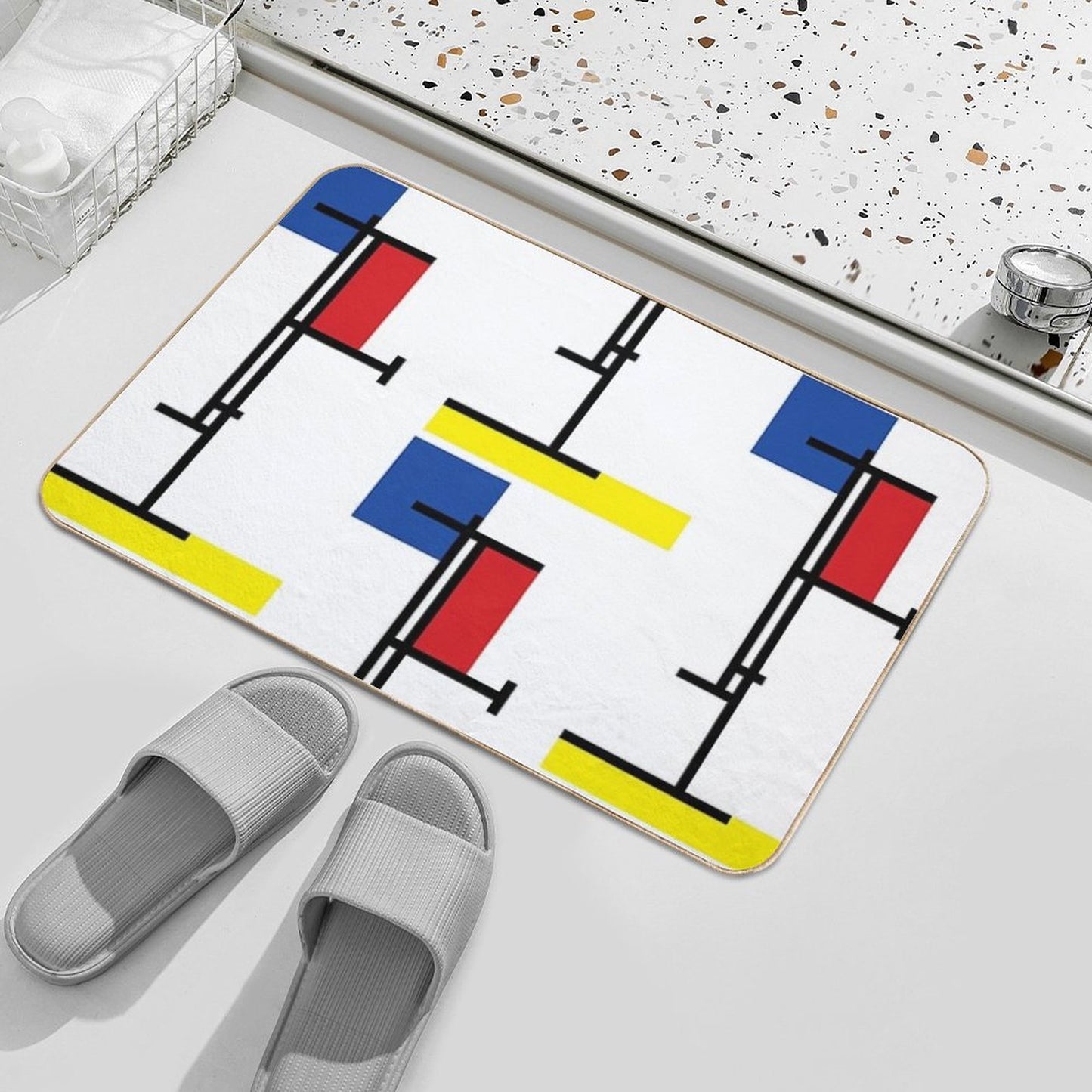 Mondrian Minimalist De Stijl Modern Art III © Fatfatin Stain-Proof Bath Mat