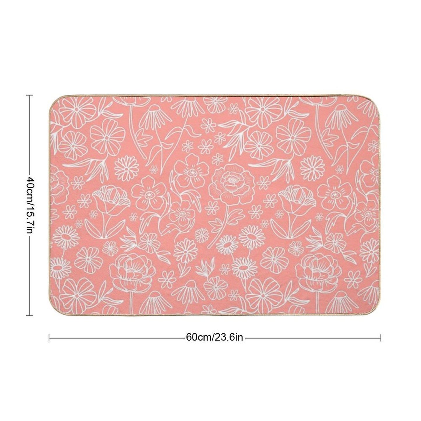 Floral Geometric Outlines on Coral Dirt-Trapping Bath Mat