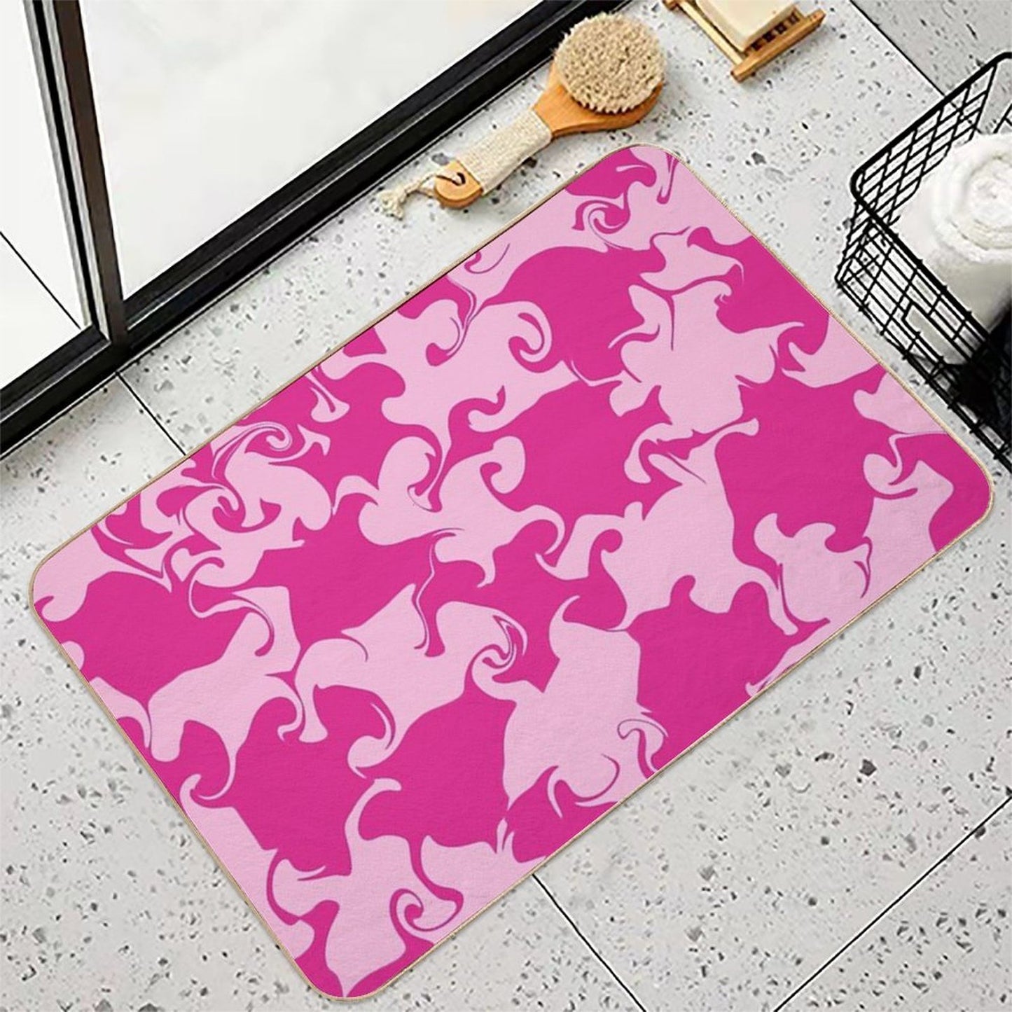 Pink Psycheledic Whirl – Fluid Organic Pattern Easy Maintenance Bath Mat