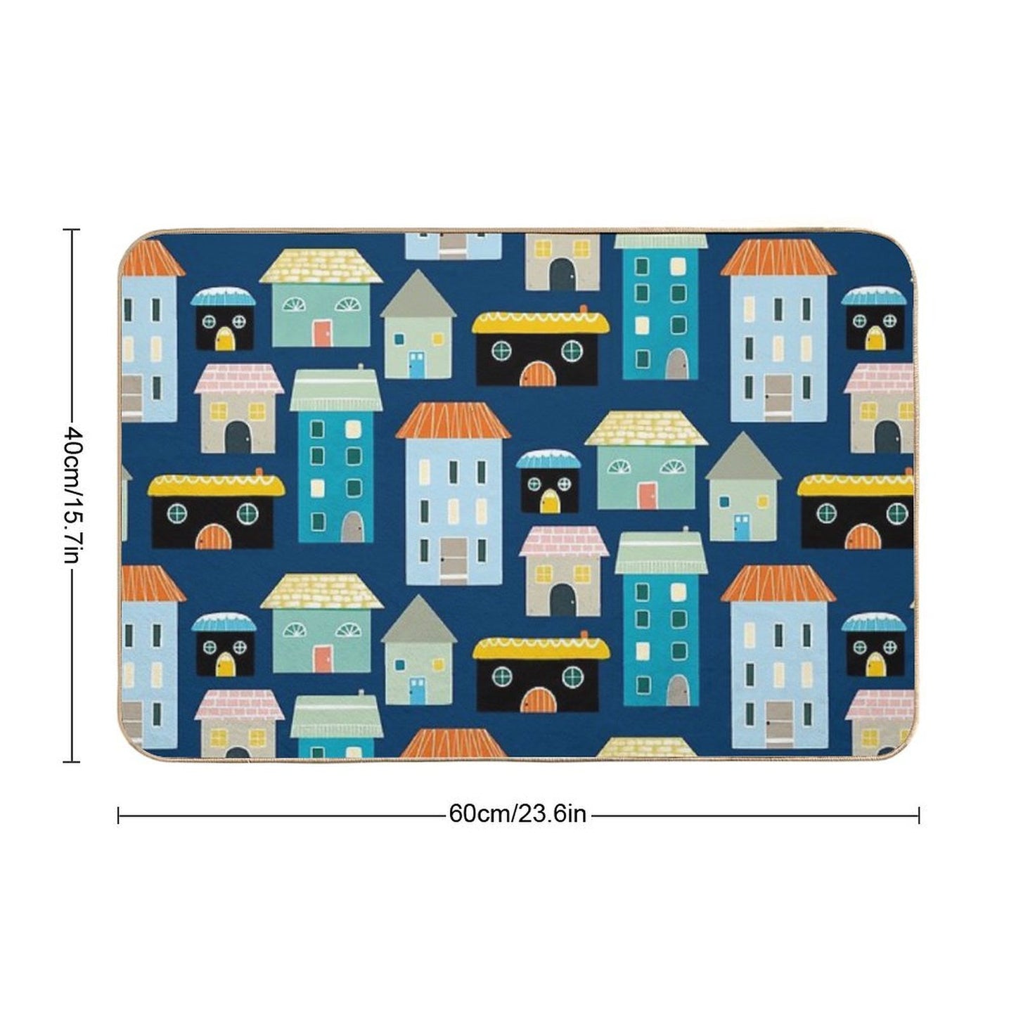 Cute Blue And Yellow House And Home Illustrations Non-Slip Bath Mat