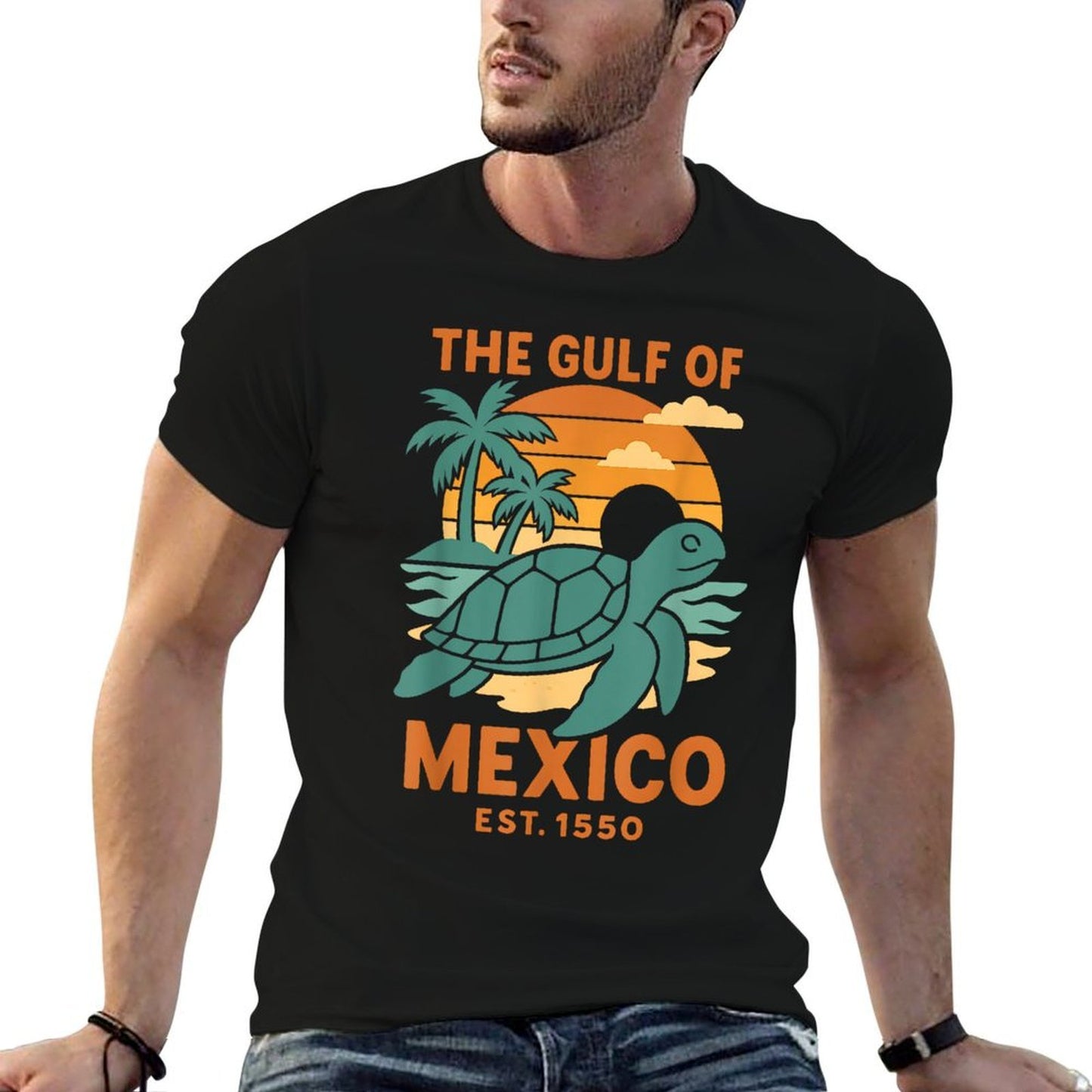 The Gulf of Mexico Est 1550 Turtle Not US America Retro Vint Oversized Silhouette T-Shirt