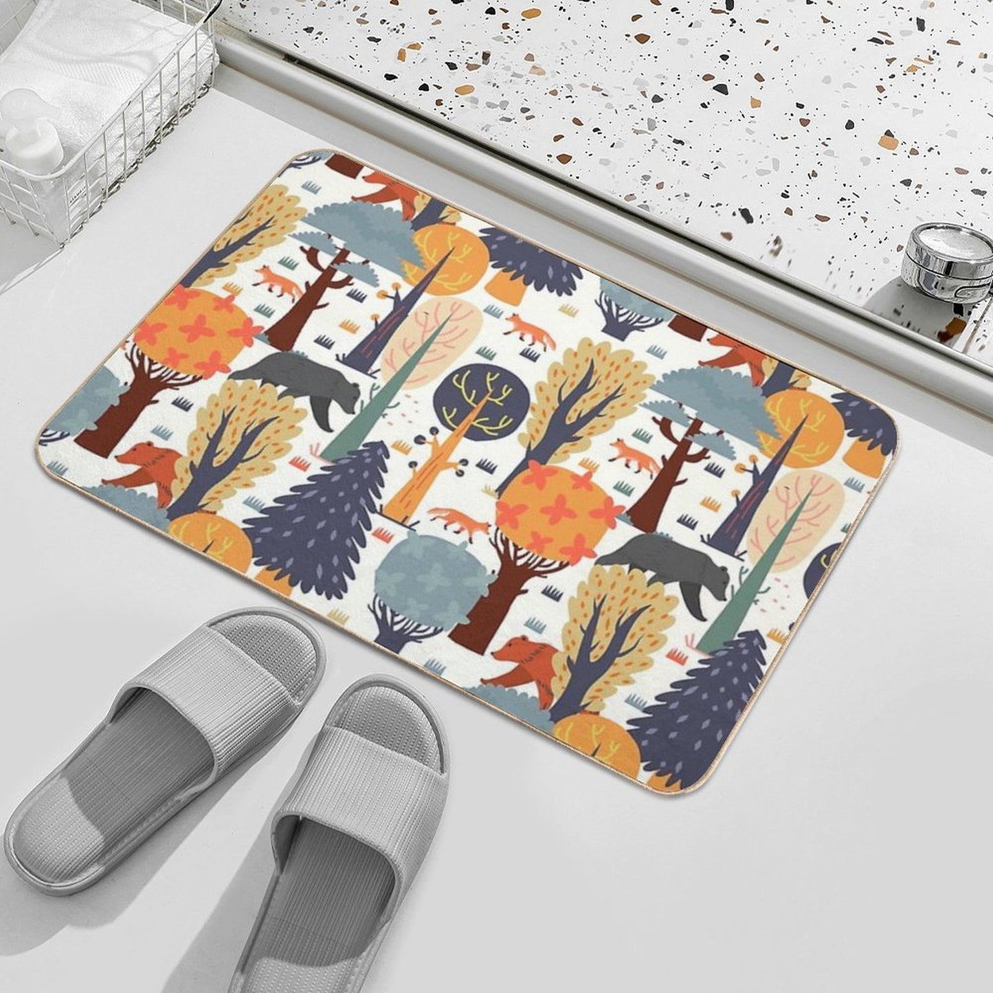 Woodland Animal Pattern for Kids Non-Slip Bath Mat