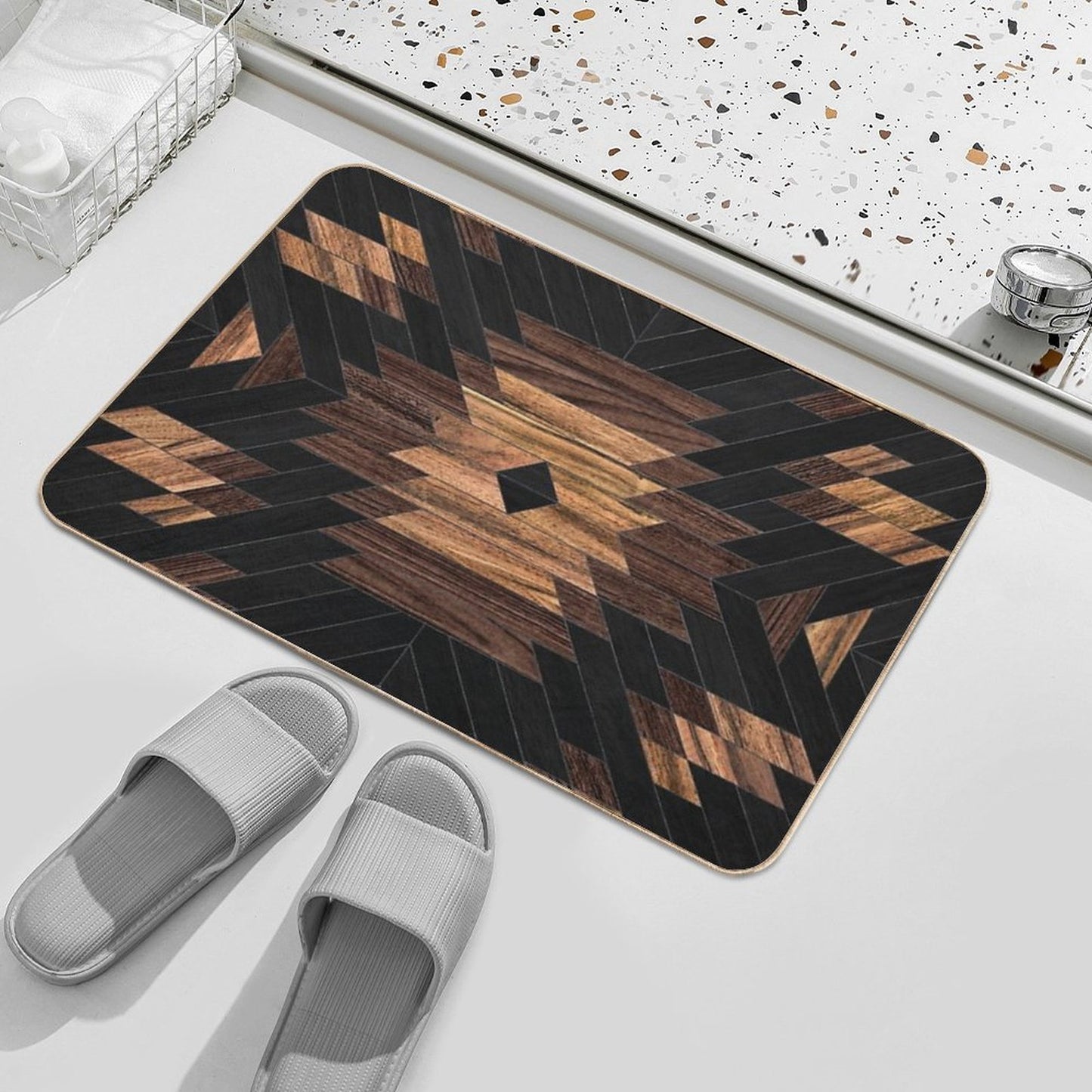 Urban Tribal Pattern No.7 - Aztec - Wood Rapid-Drying Bath Mat