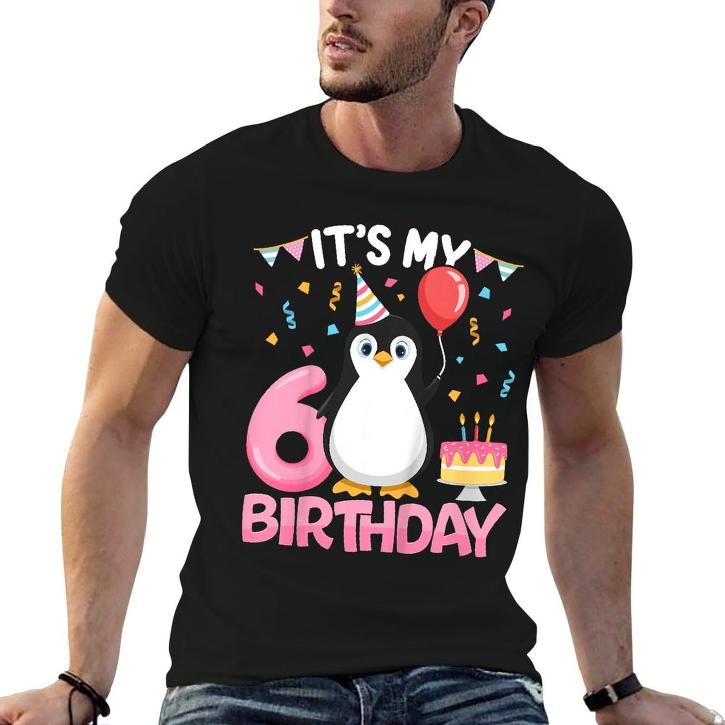 Kids Penguin Birthday 6 Year Old Girl 6th Birthday Party Six Graphic-printed T-Shirt