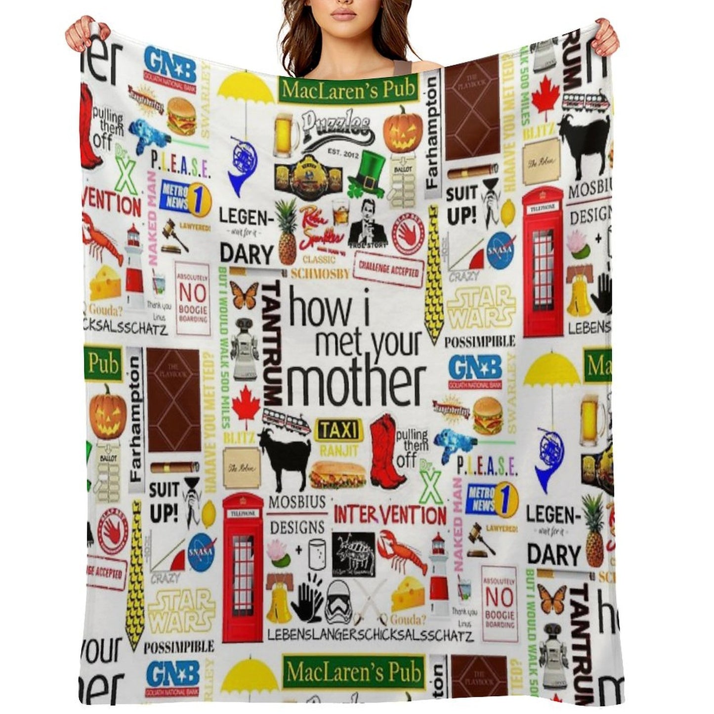 How I Met Your Mother Collage Poster Iconographic - Infographic (White) Durable Throw Blanket