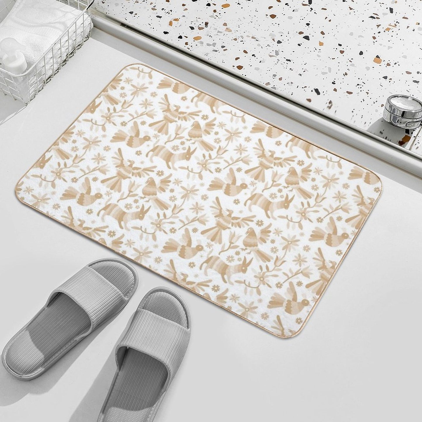 Otomi, Beige Otomi Texture, Neutral Colors, Mexican Otomi, Mexican Art, Light Brown, Mexican Craft, Mexican Folk, Otomi Texture, Slip-Resistant Bath Mat