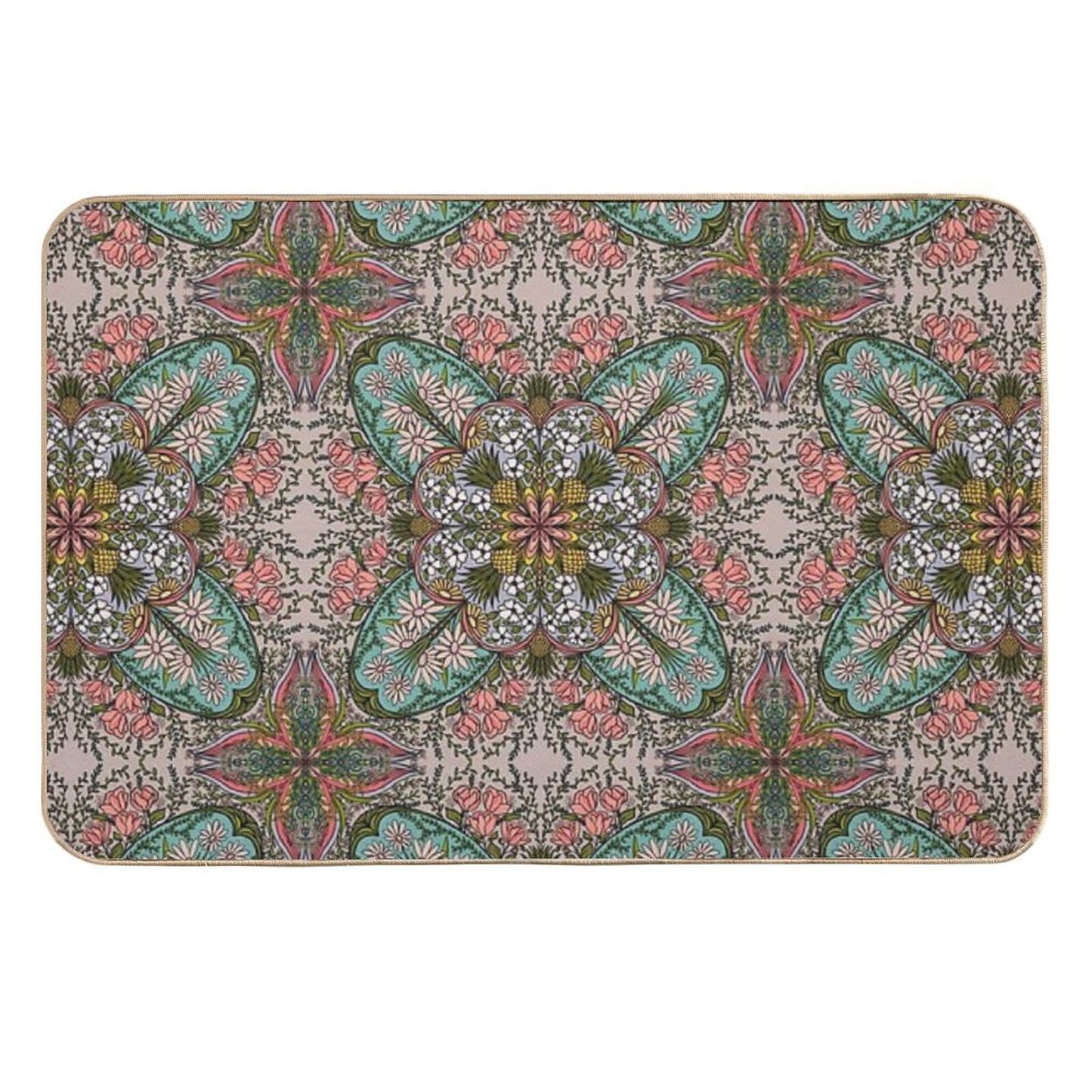 Boho Rose Pineapple Medallion Dirt-Trapping Bath Mat