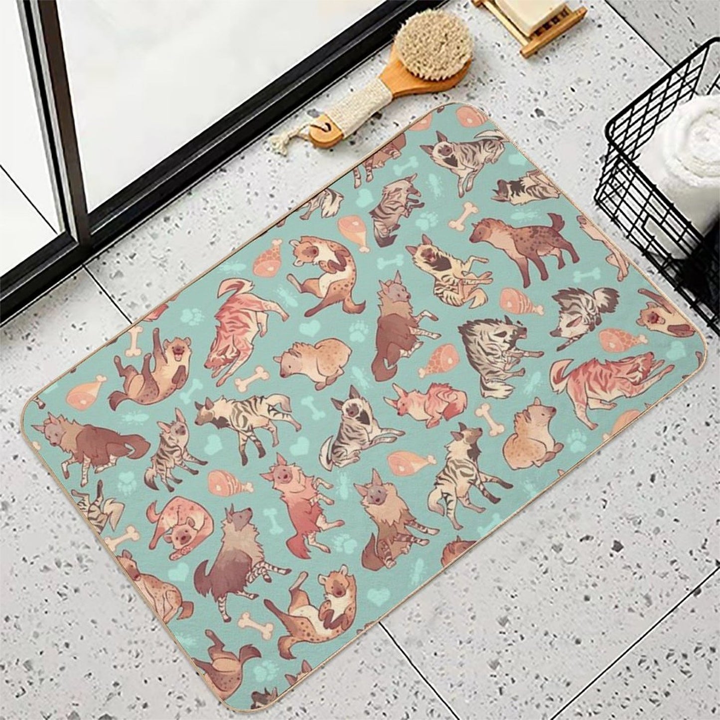 Hyenas in Minty Dirt-Trapping Bath Mat