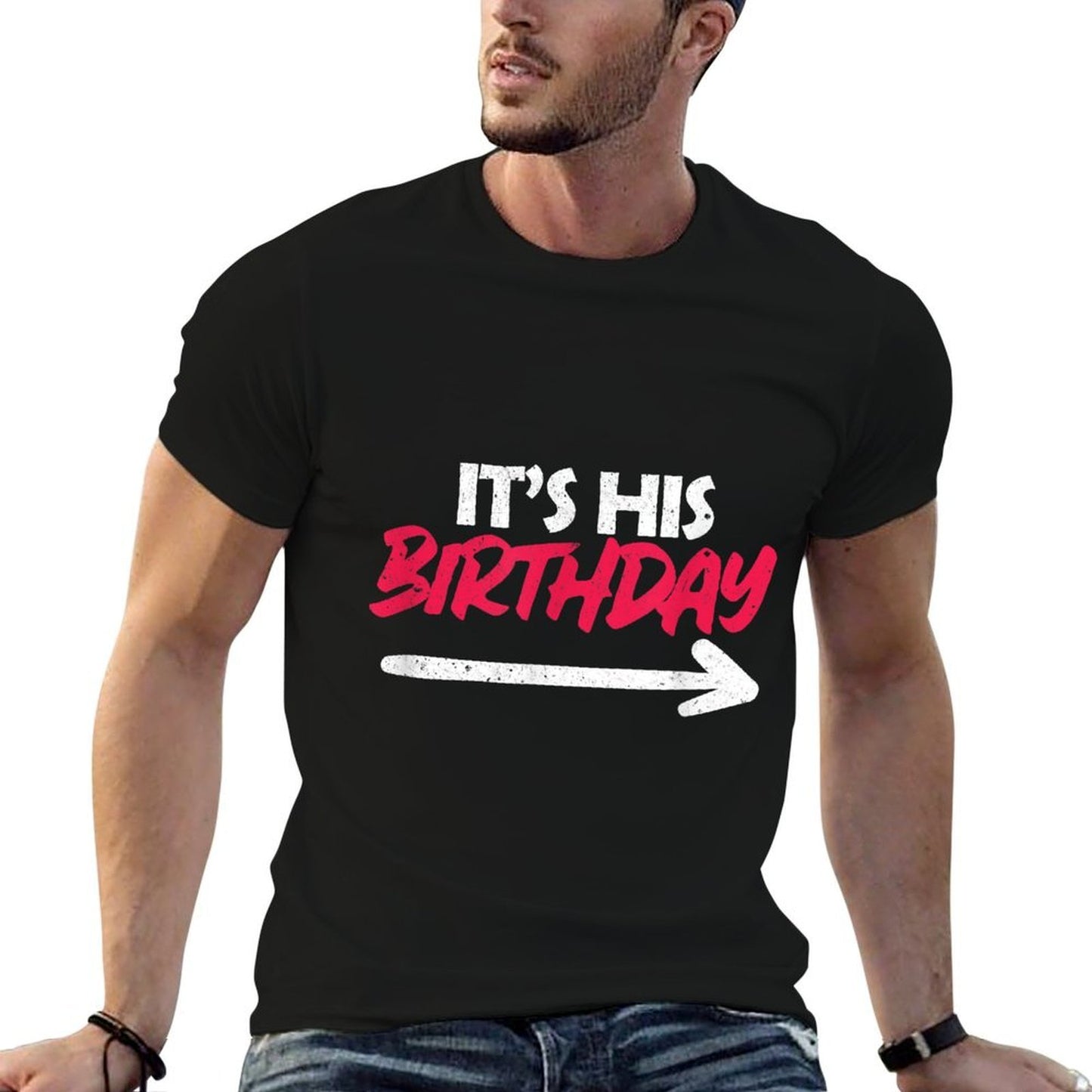 It's His Birthday Funny Boyfriend B-day Party Matching Quote Moisture-wicking T-Shirt