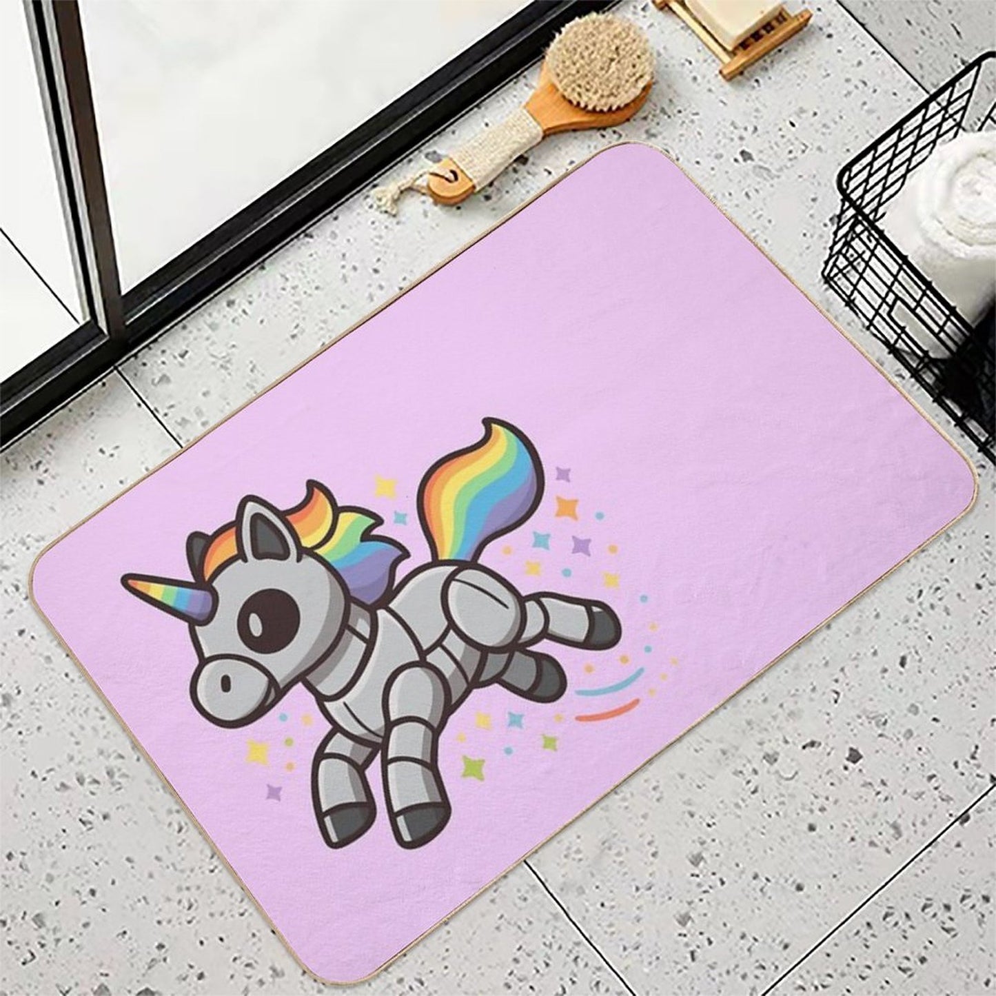 Rainbow Robot Unicorn Easy Maintenance Bath Mat