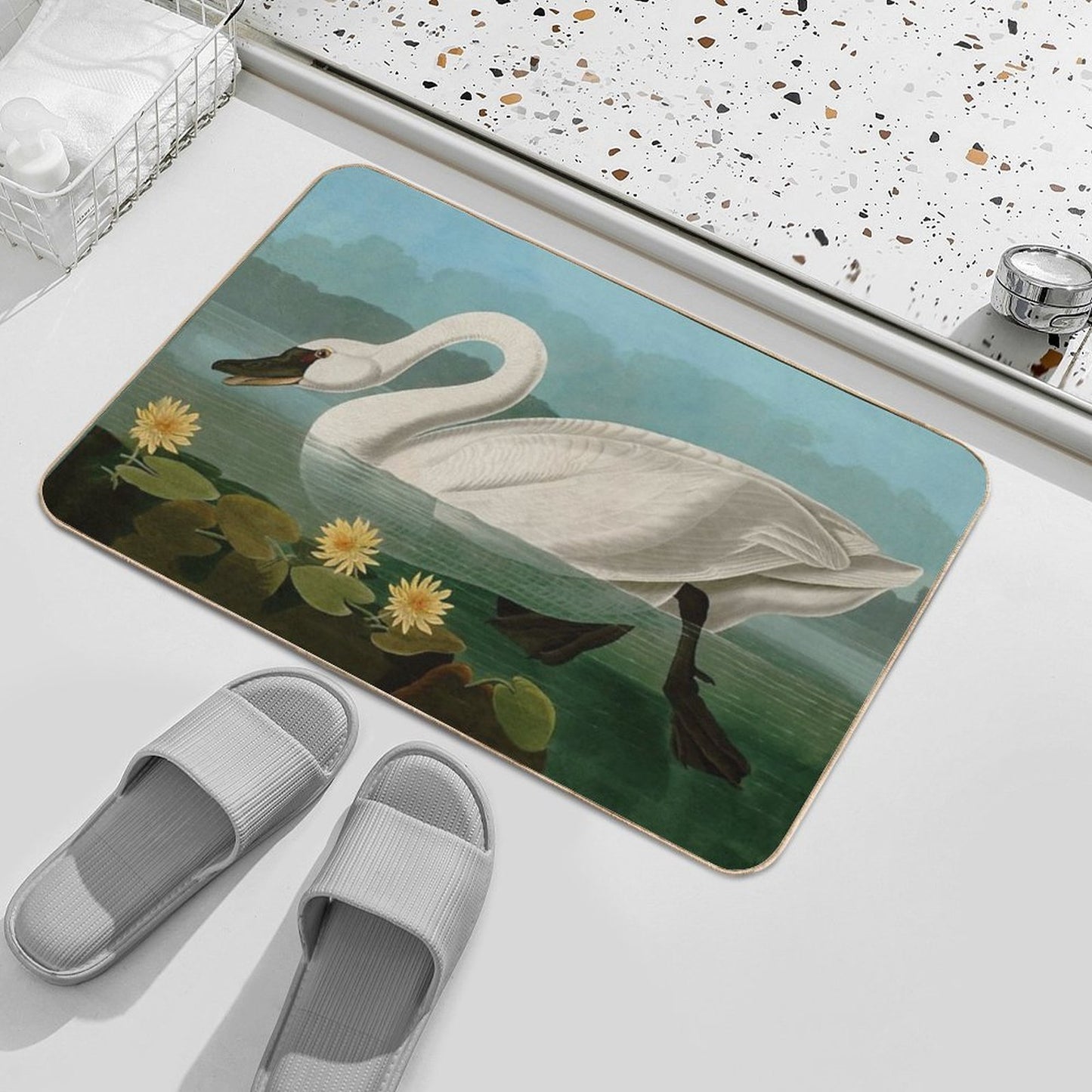Common American Swan Birds of America Audubon Illustration Bird Lovers Gift Odorless Bath Mat