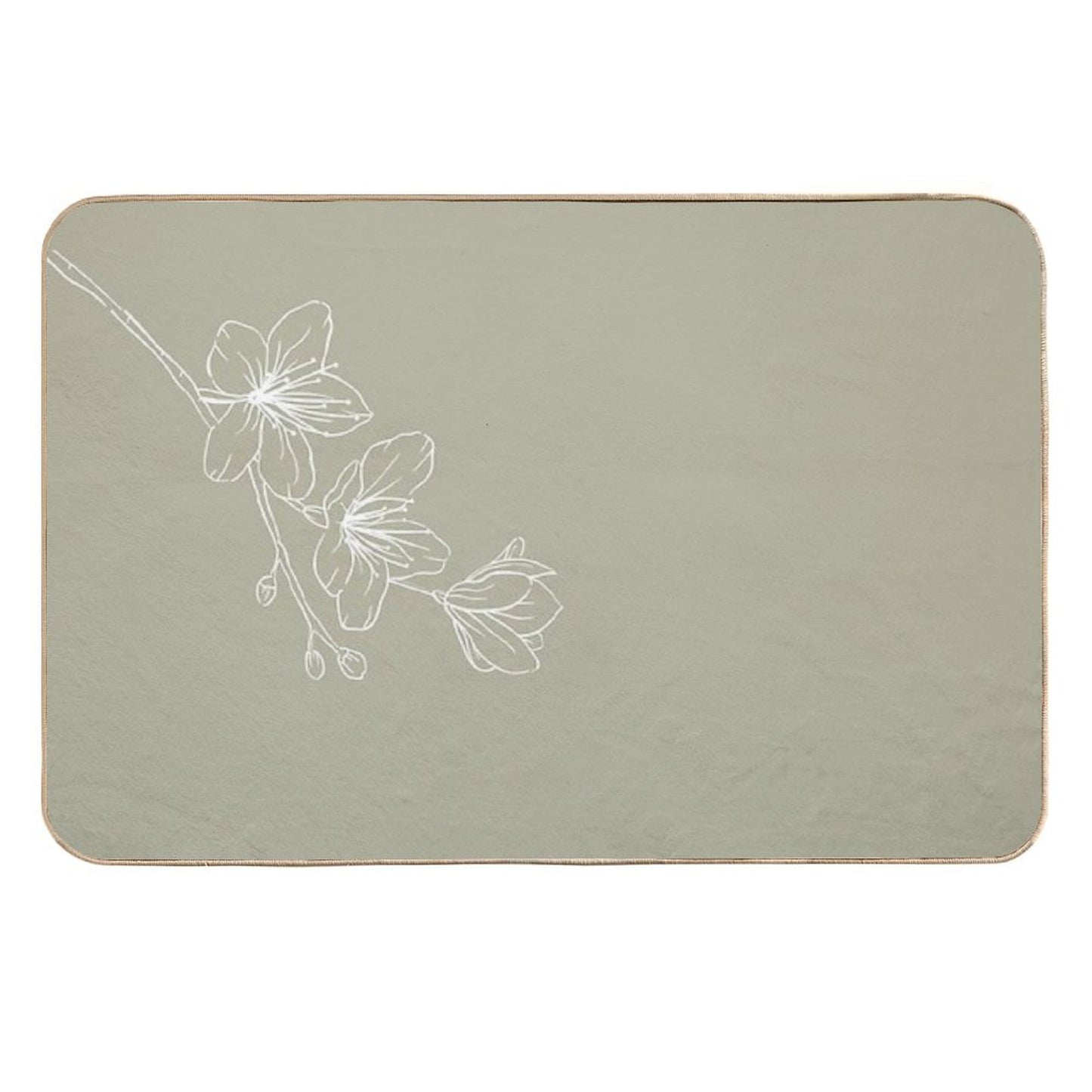 Minimal Flower Print Green Fade-Resistant Bath Mat