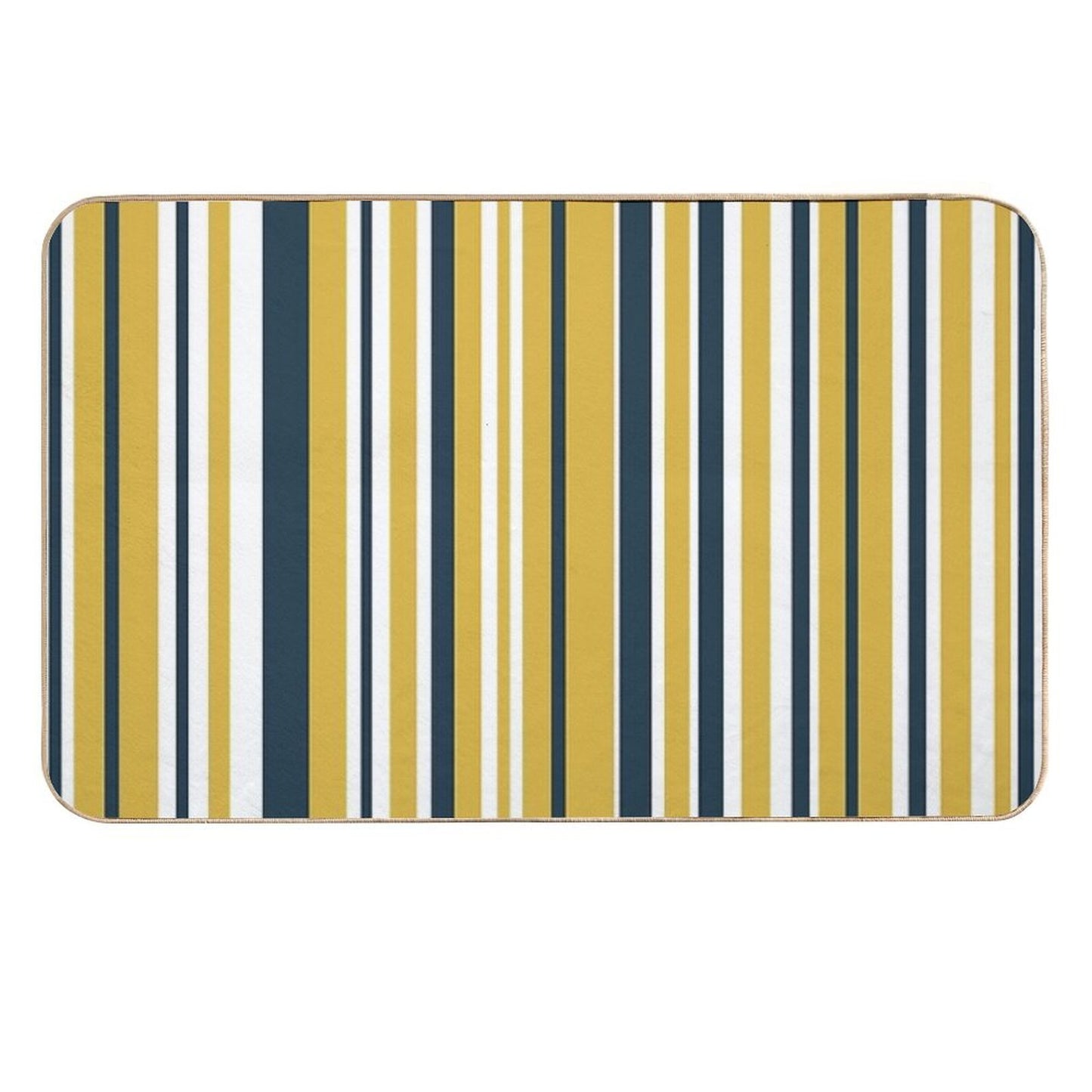 Mustard Yellow Navy Blue And White Stripes Minimalist Color Block Pattern Durable Bath Mat
