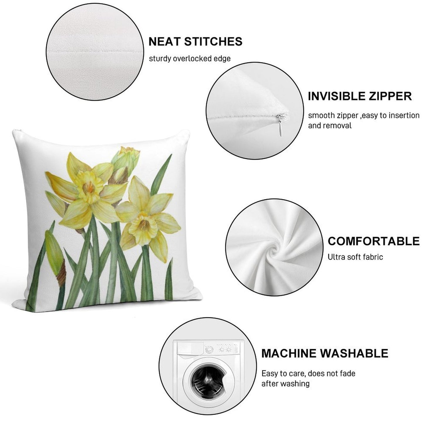 Watercolour Daffodils Botanical Illustration Soft Multiple Sizes Throw Pillow