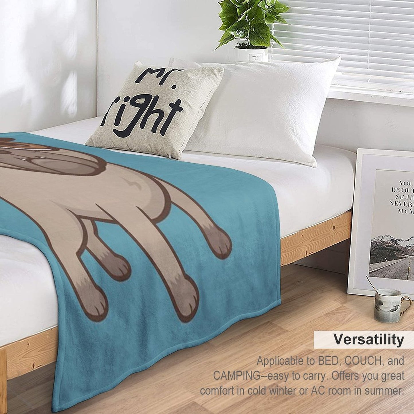 Pug Puppy Cartoon Sustainable Throw Blanket