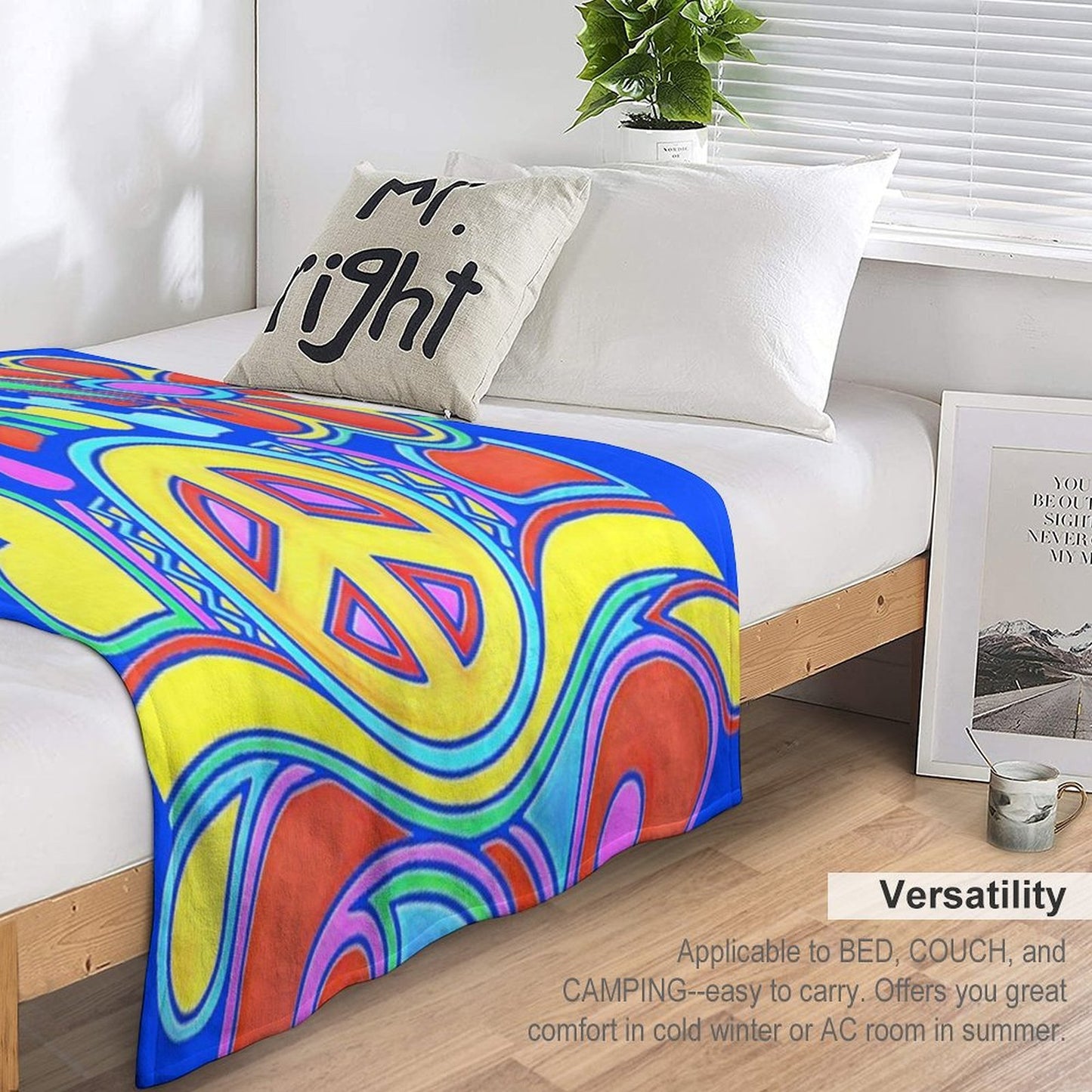 Peace And Love Flower Power Hippy Design Premium Throw Blanket