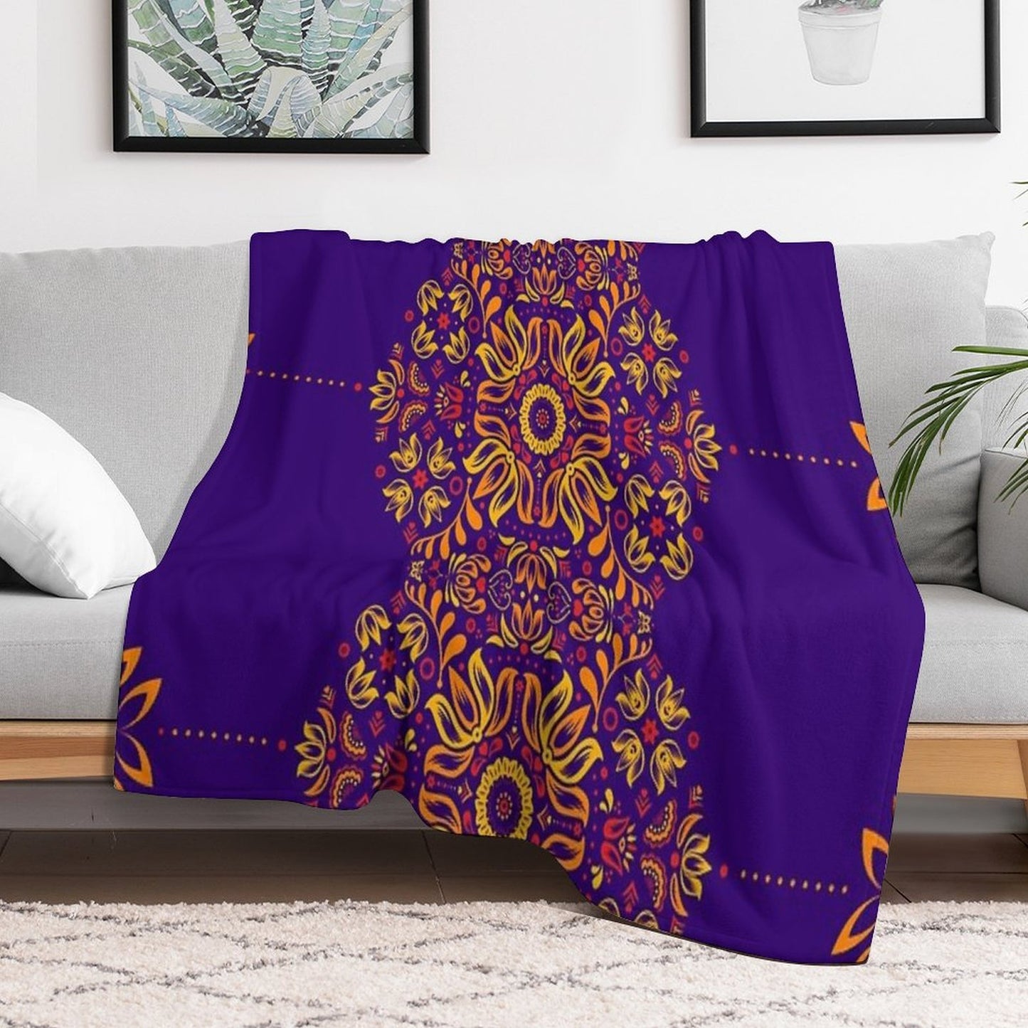 Fiery Floral Folk Pattern All-season Throw Blanket