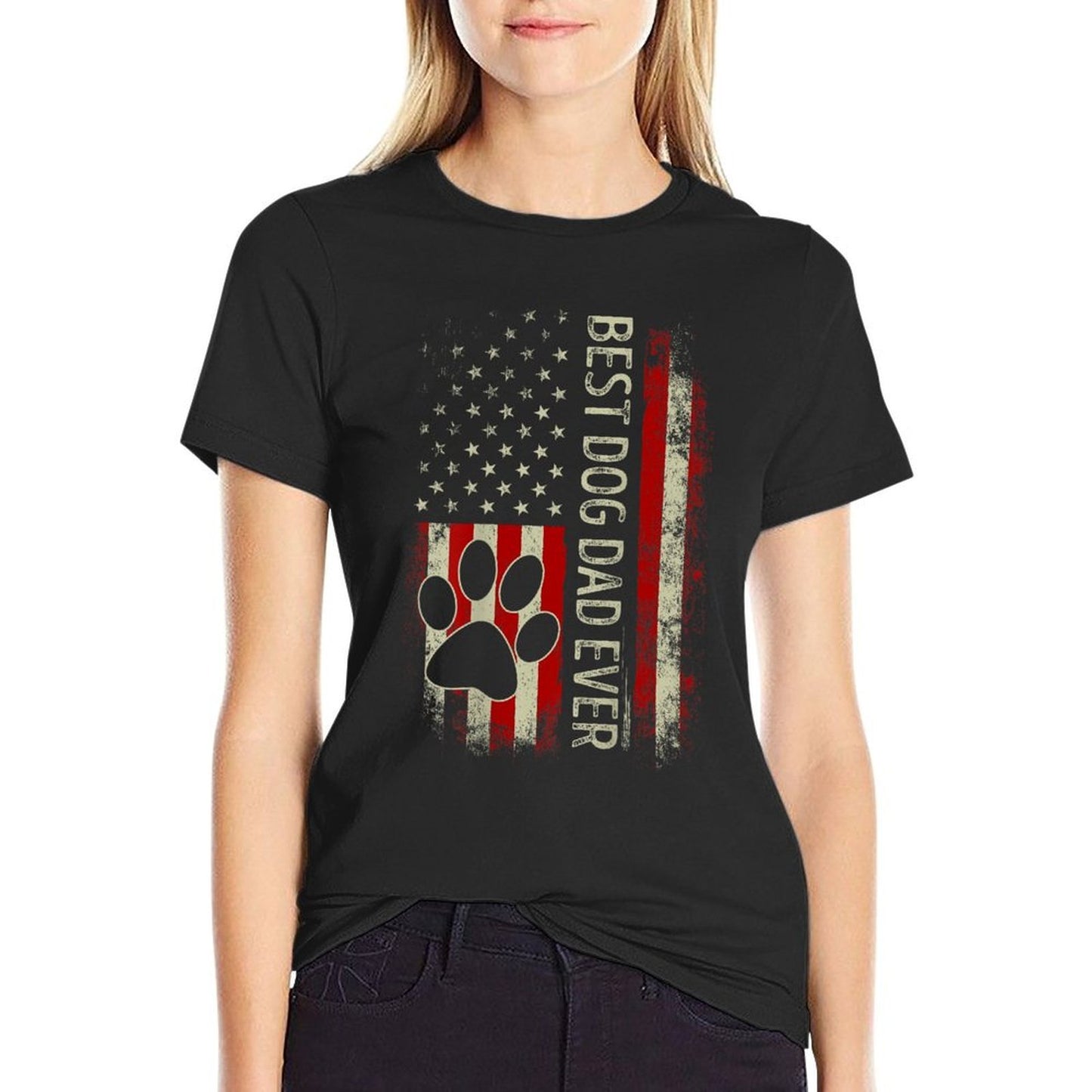 Vintage American Funny Dad Fathers Day Dog Dad On Back Tagless Design T-Shirt