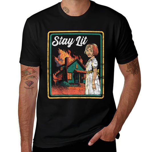 Vintage Child Game Horror Dark Humor Stay Lit  Easy-care T-Shirt