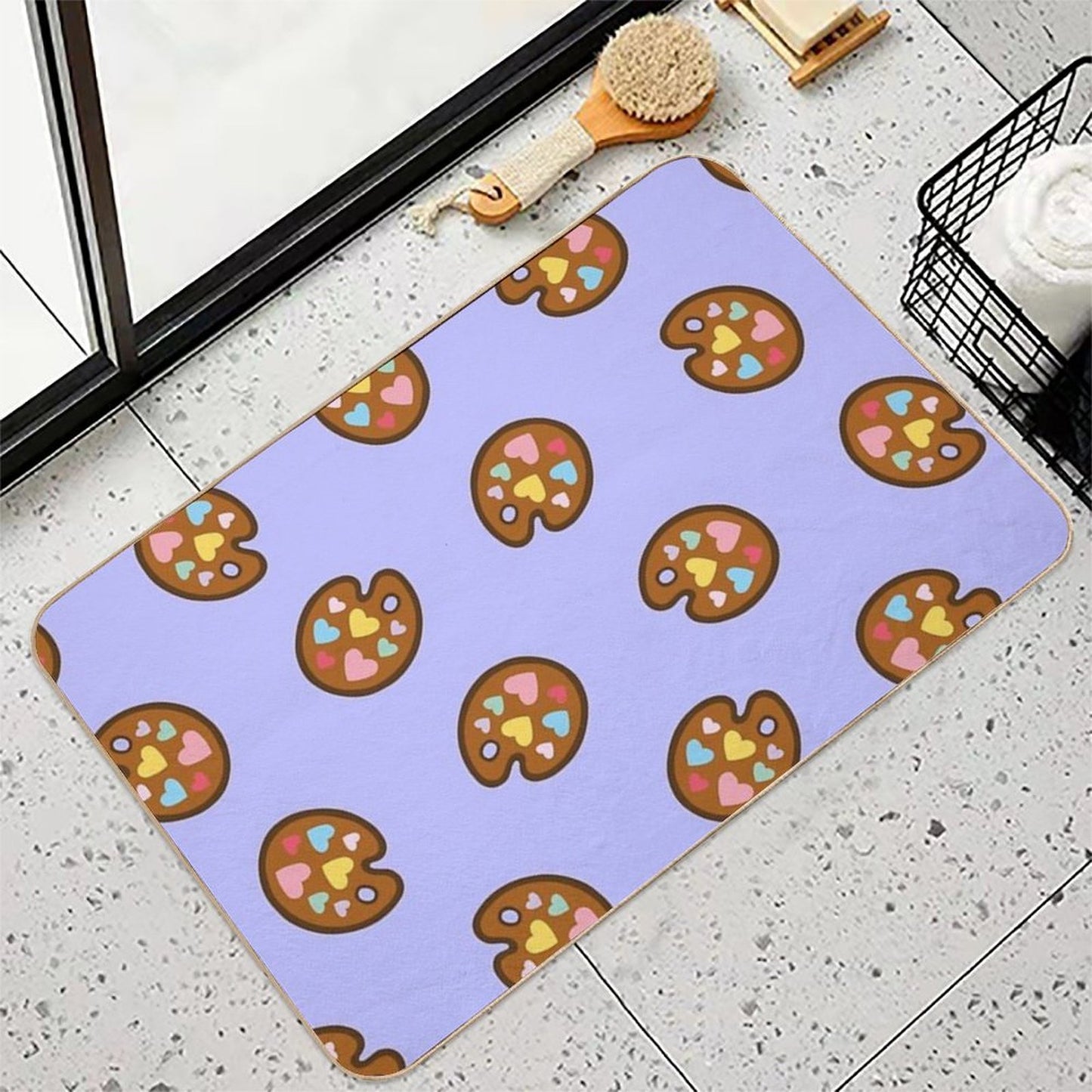 Heart Paint Palette Pattern on Lilac Toxin-Free Bath Mat